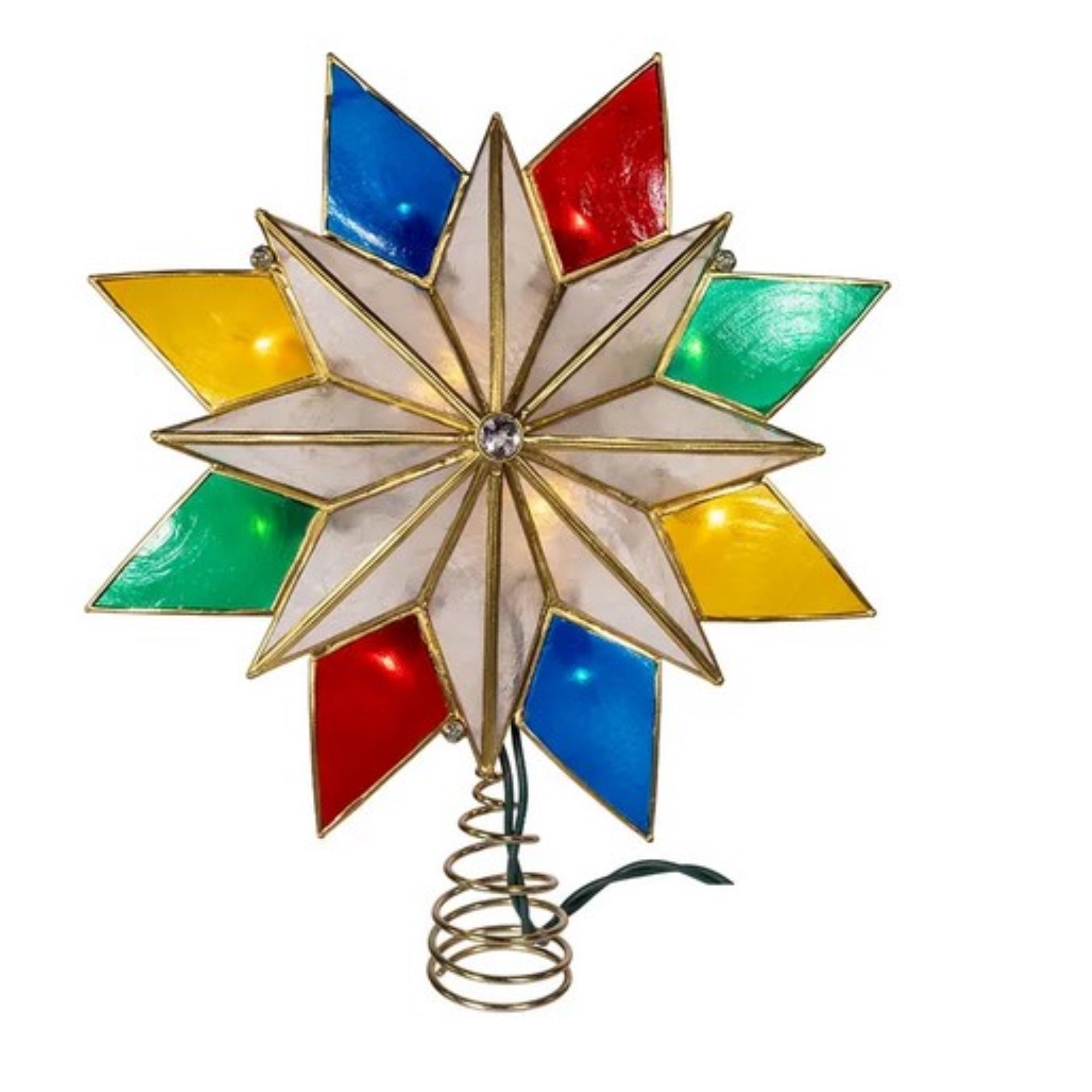 Kurt Adler 8-Point Illuminated Capiz Shell Star for Indoor Christmas Treetop, 10-LED Lights, Multicolored