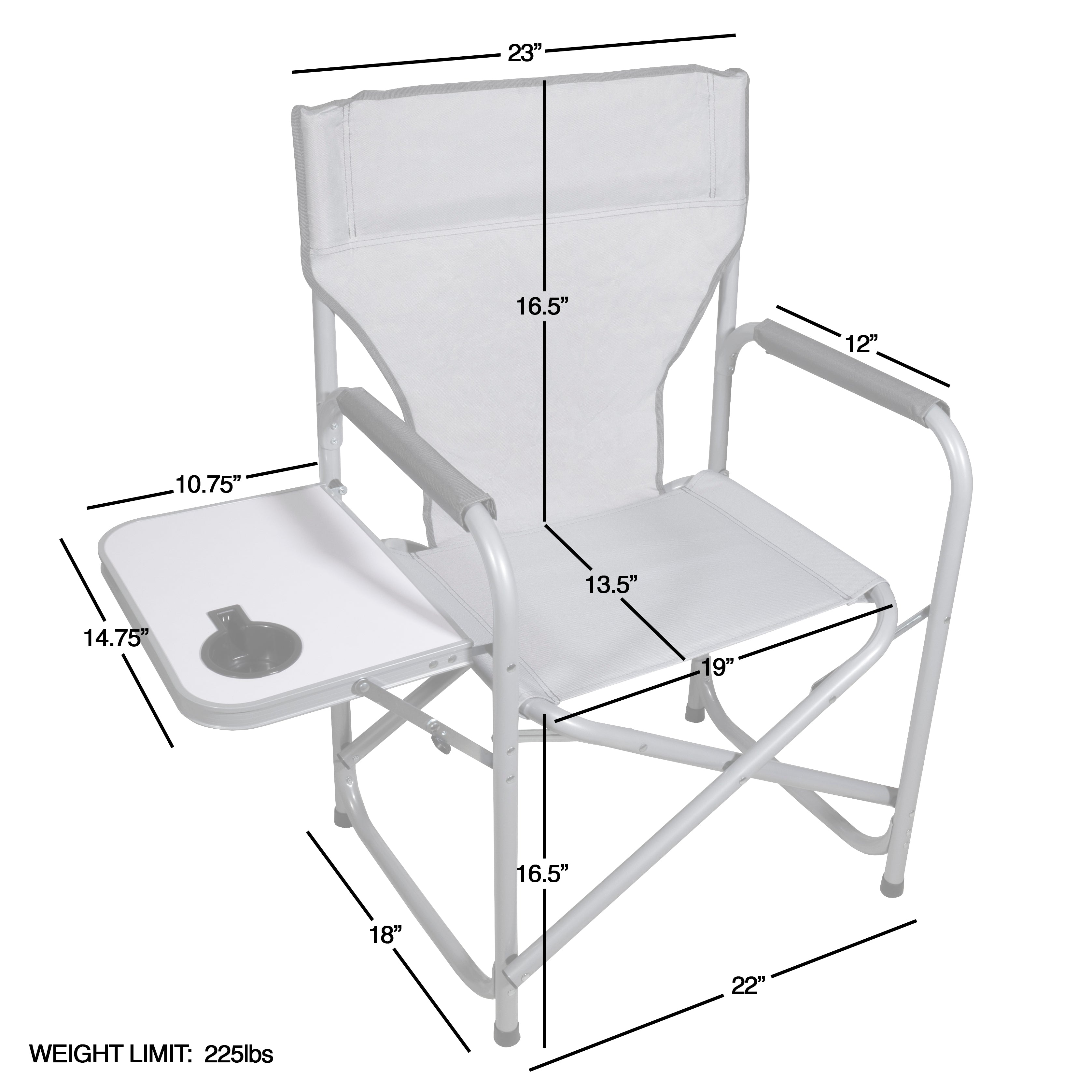 Zenithen Portable Outdoor Directors Folding Chair with Side Table, Light Gray