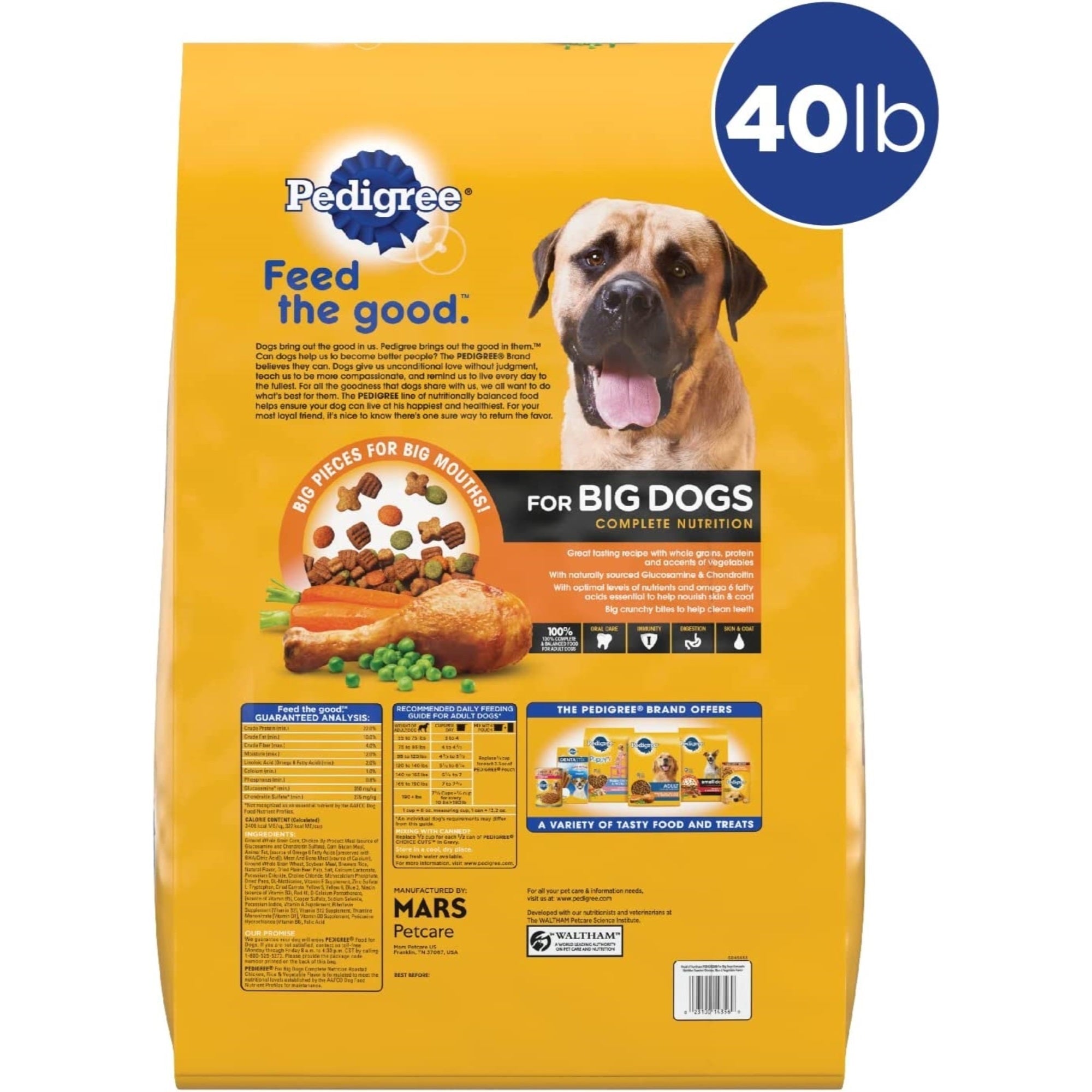 Pedigree Roasted Chicken, Rice & Vegetable Flavor Big Dogs Adult Complete Nutrition Dry Dog Food, 40 LB