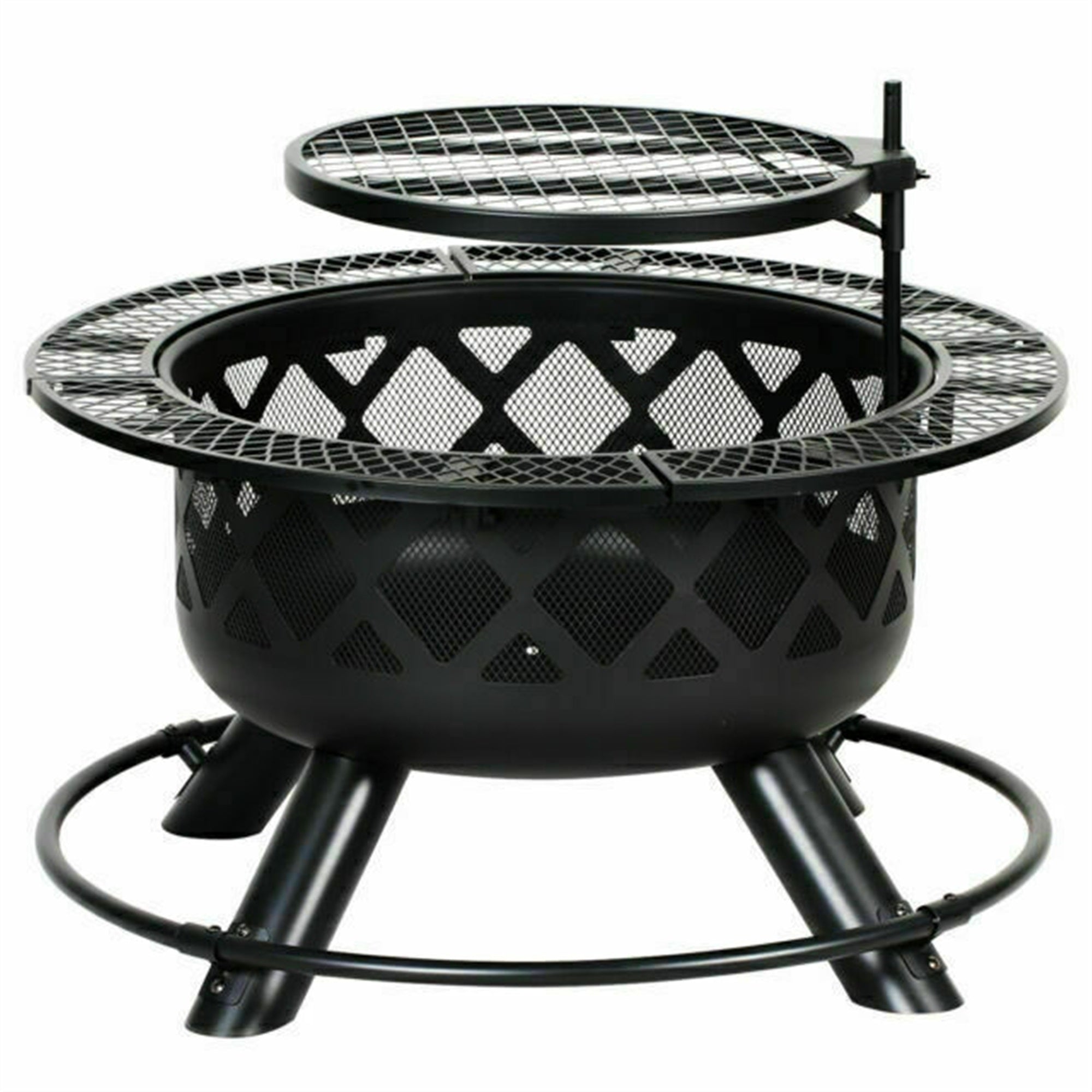 Shinerich Industrial Outdoor Circular Ranch Fire and Grilling Metal Pit, Black, 24