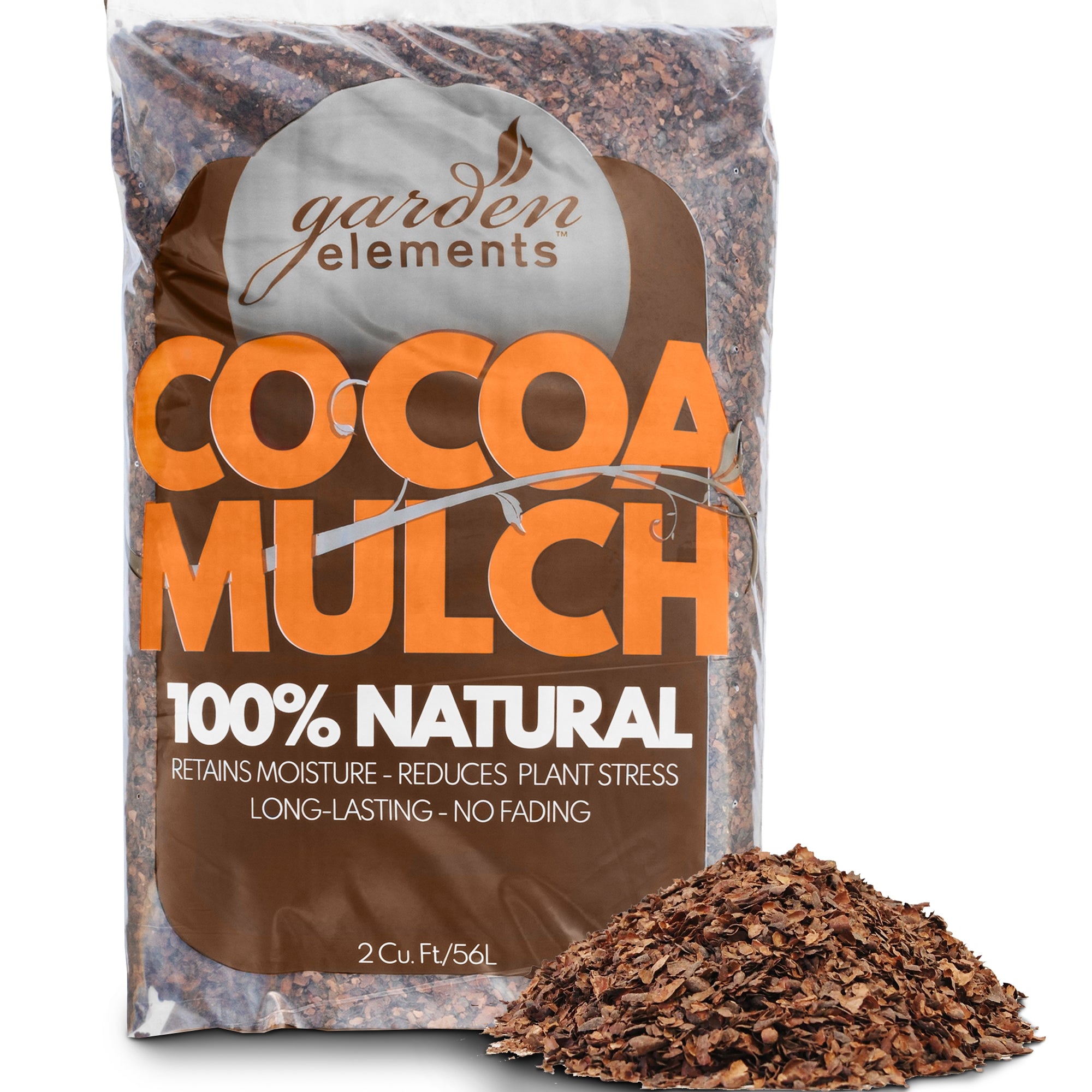 Garden Elements 100% Natural Cocoa Bean Shell Mulch for Gardens, Flower Beds, Potted Plants, Mulching (2 Cubic Foot Bag)