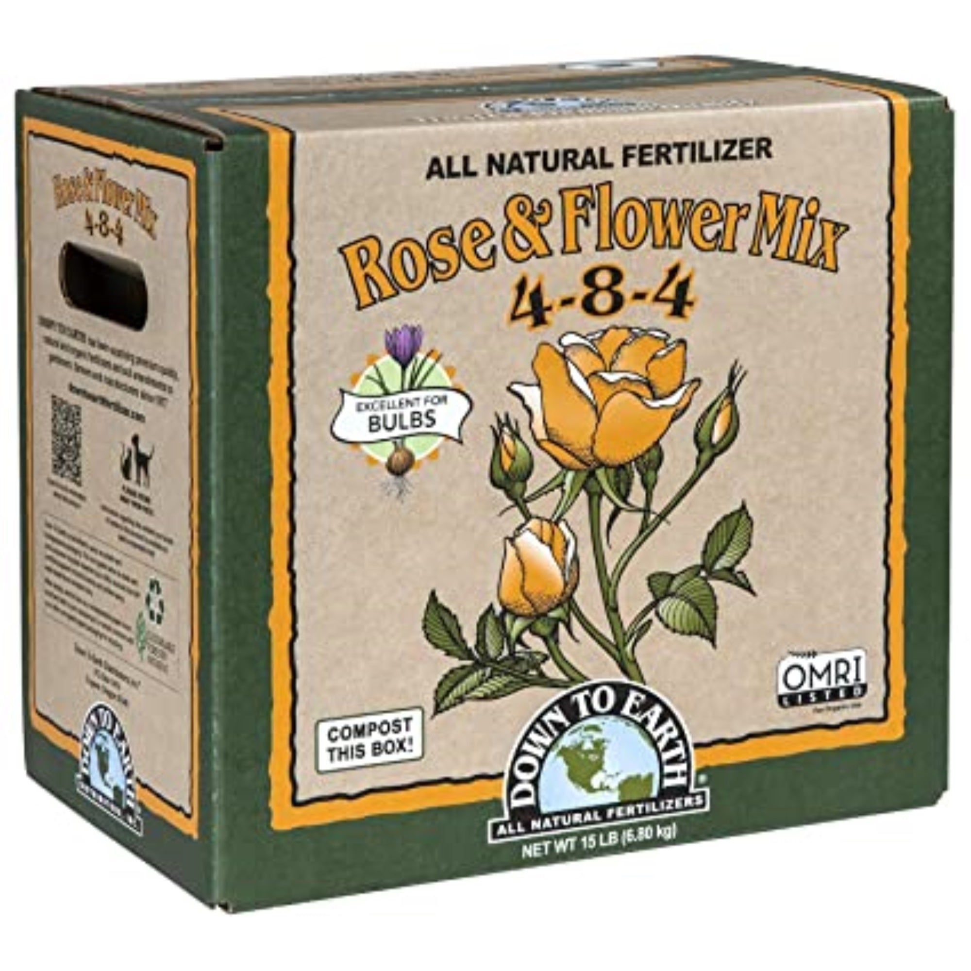 Down To Earth Organic Rose & Flower Fertilizer Mix 4-8-4, 15 lbs