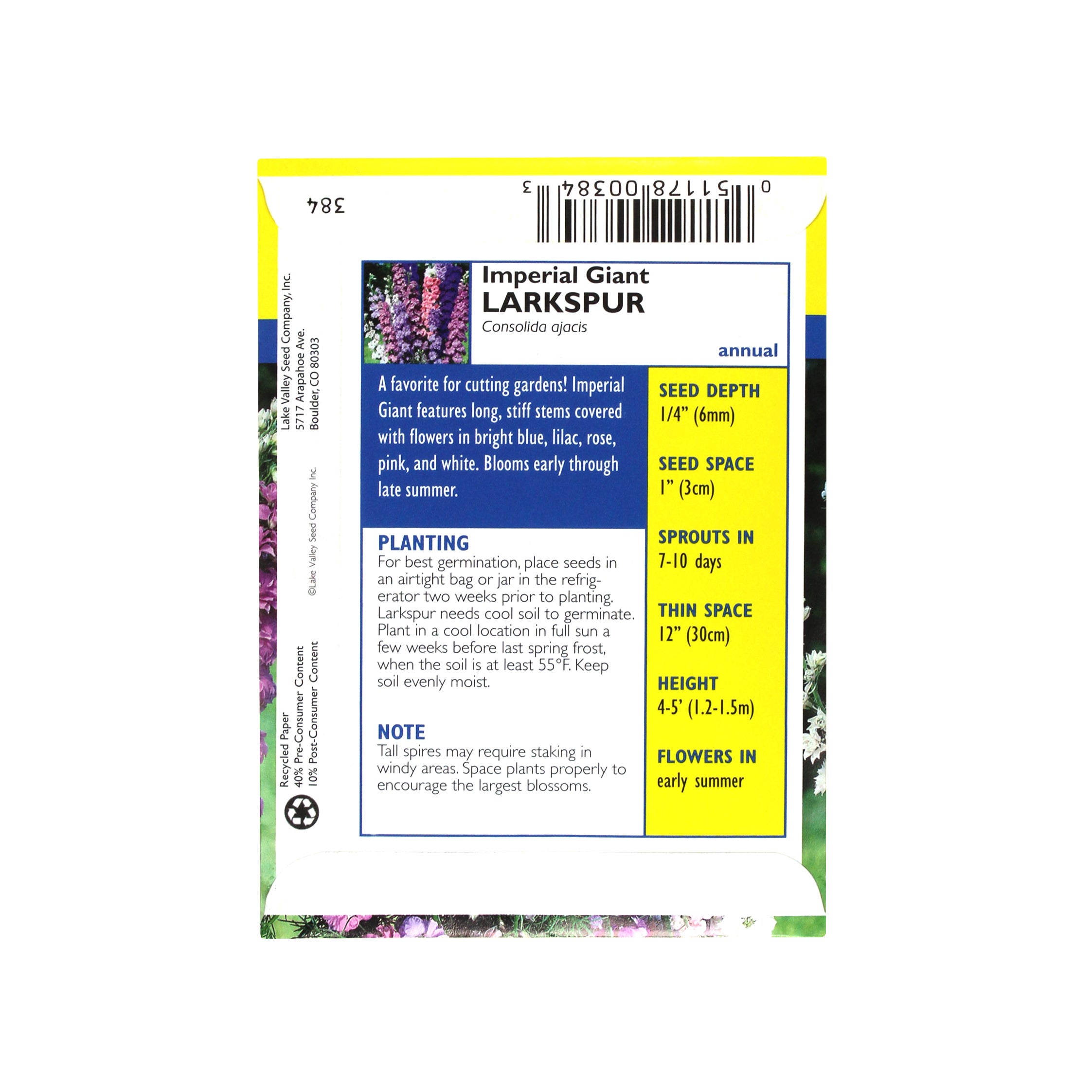 Lake Valley Seed Larkspur, Imperial Giant Mixed Colors Heirloom, 0.5g