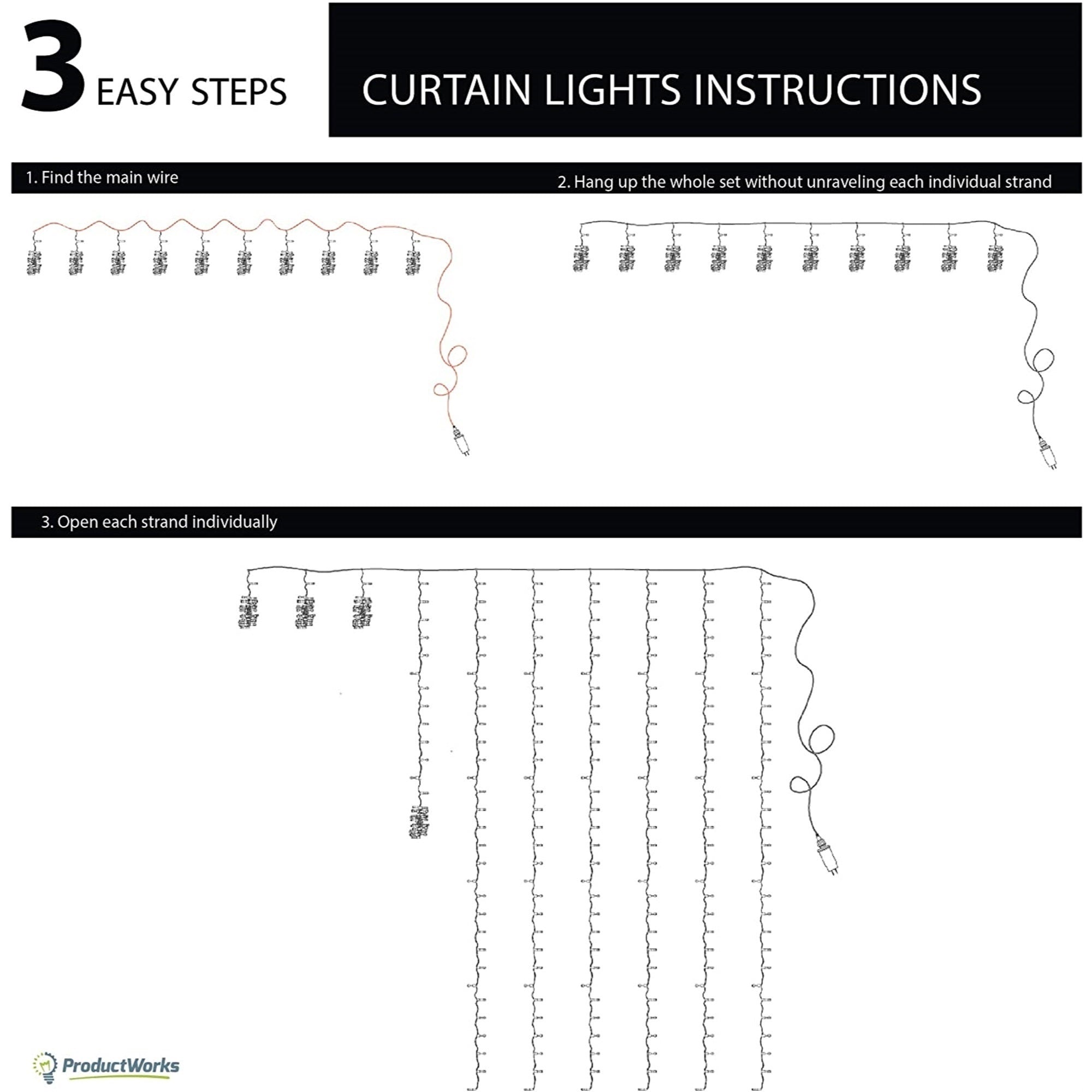 ProductWorks 8-Function, String Light Curtain, 300 Clear LED Berry Lights 6.5'