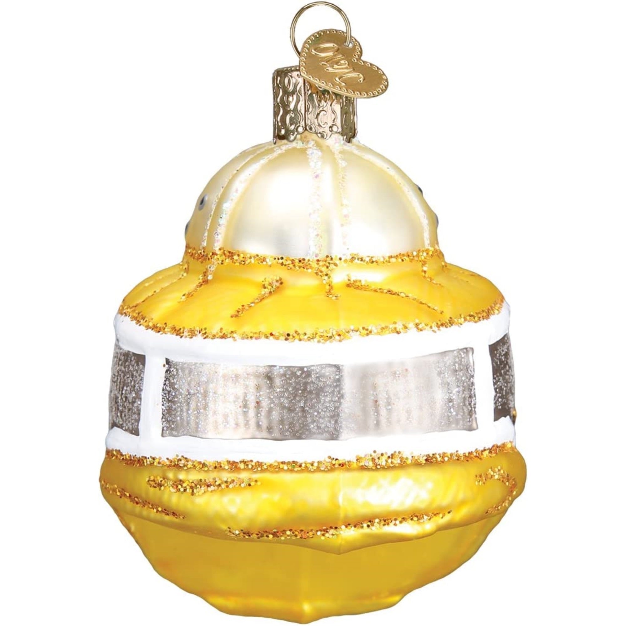 Old World Christmas Glass Blown Beekeeper Hood Yellow, 3.25"