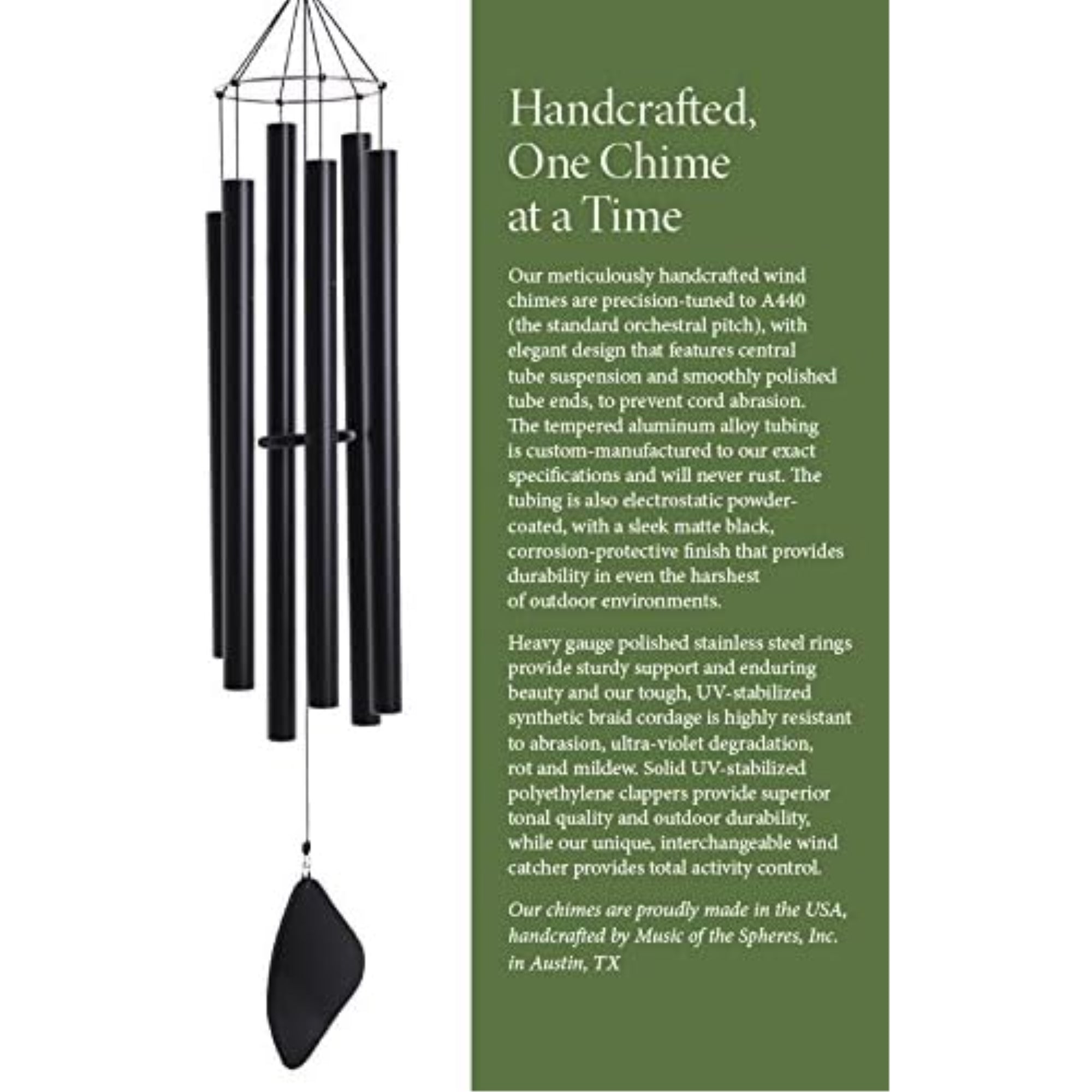 Music of the Spheres Quartal Mezzo, Small-Medium Handcrafted, Precision Tuned, Weather Resistant Unique Outdoor Wind Chime, 38"