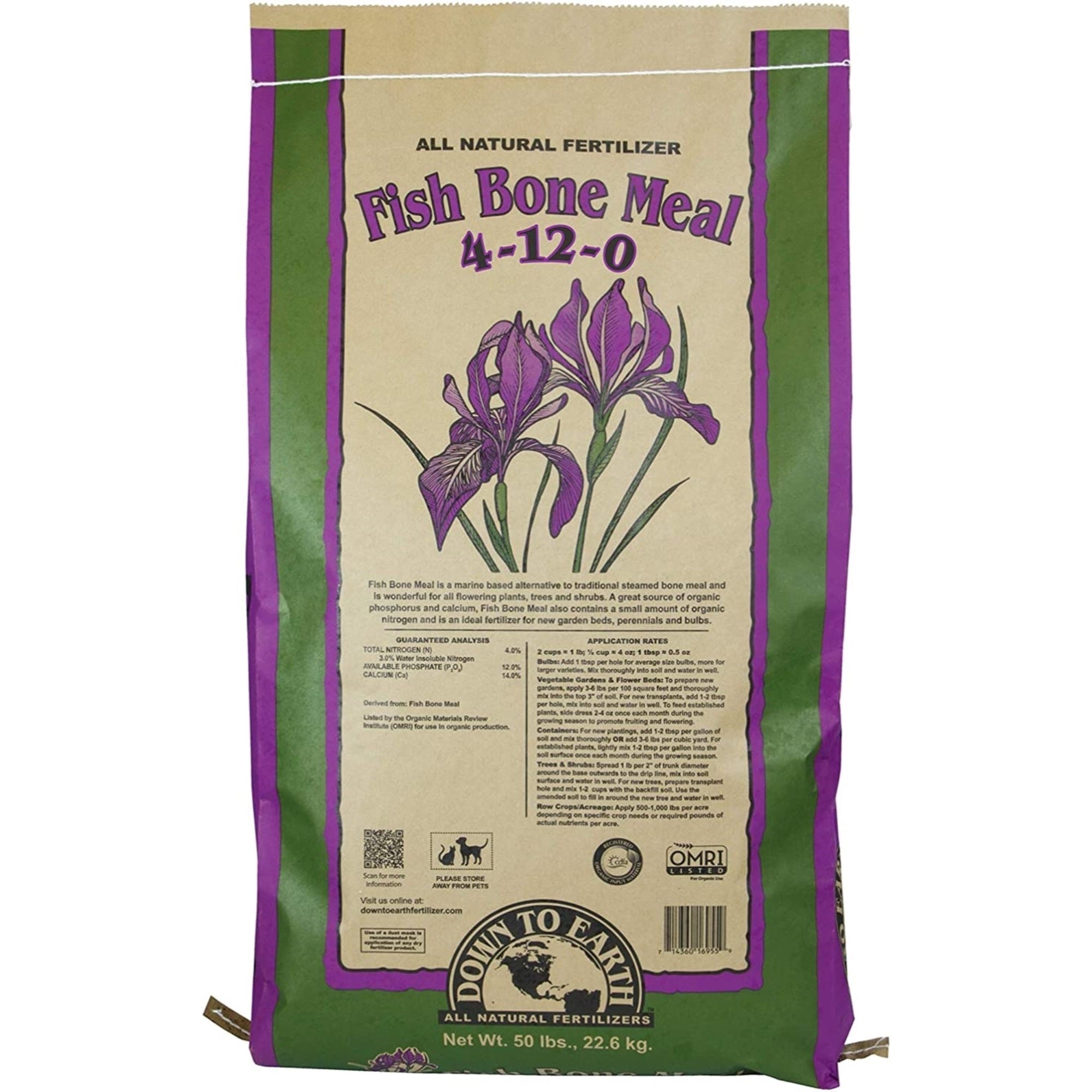 Down To Earth Organic Fish Bone Meal Fertilizer Mix 4-12-0, 50 lbs