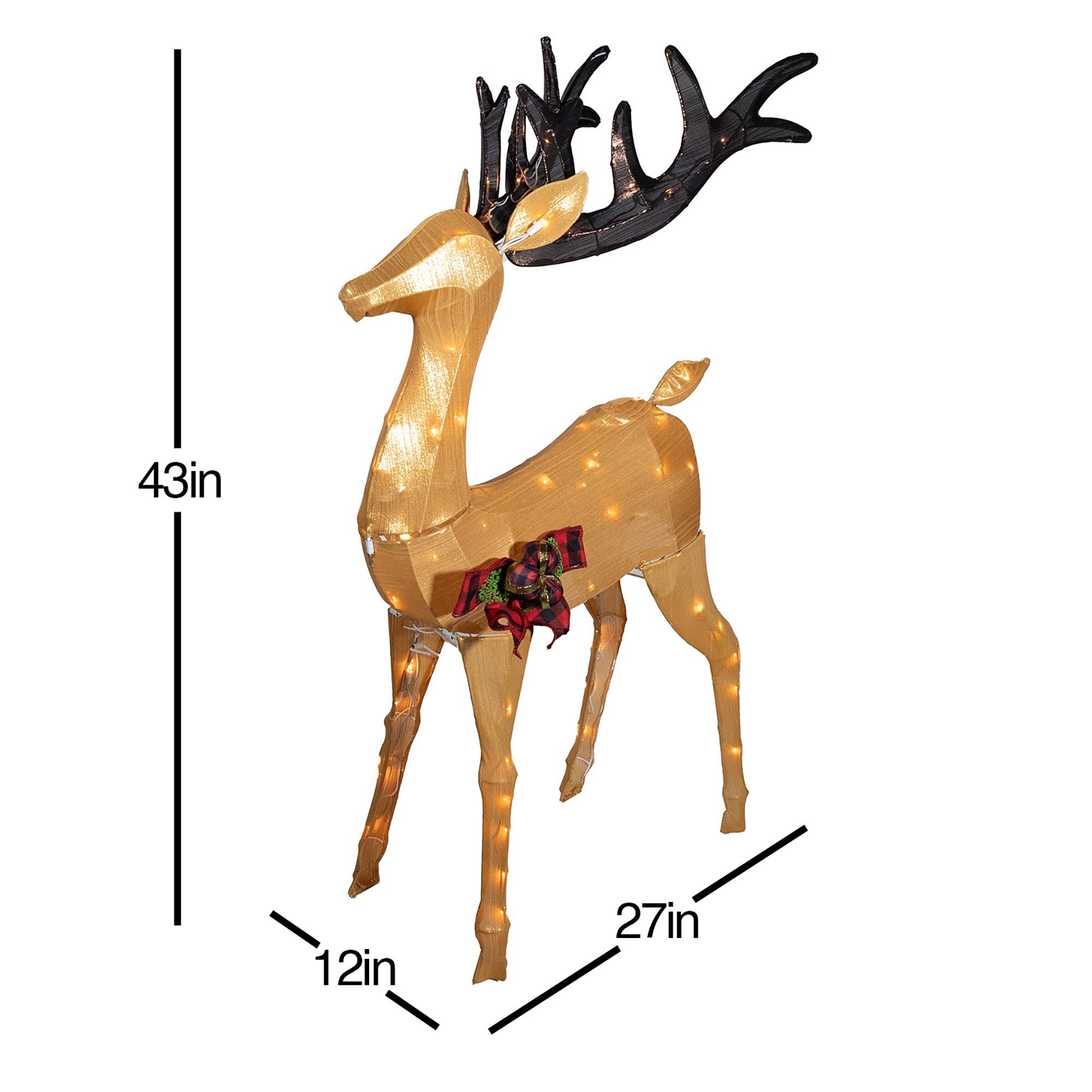 Good Tidings Shiny Gold Buck Lit Outdoor Lawn Christmas Decoration, 48"