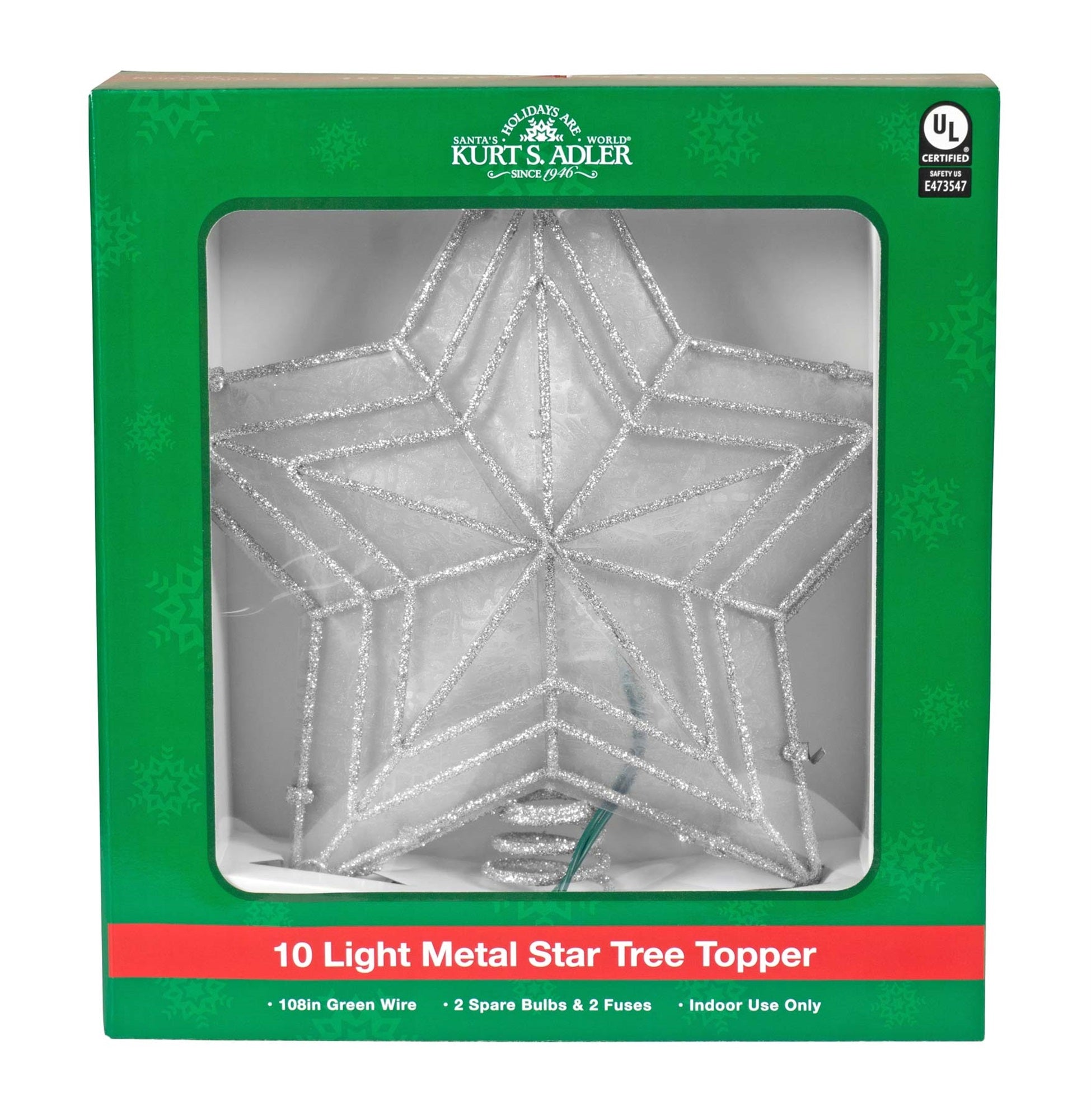 Kurt Adler UL 10-Light LED Color-Changing Star Treetop, 12"