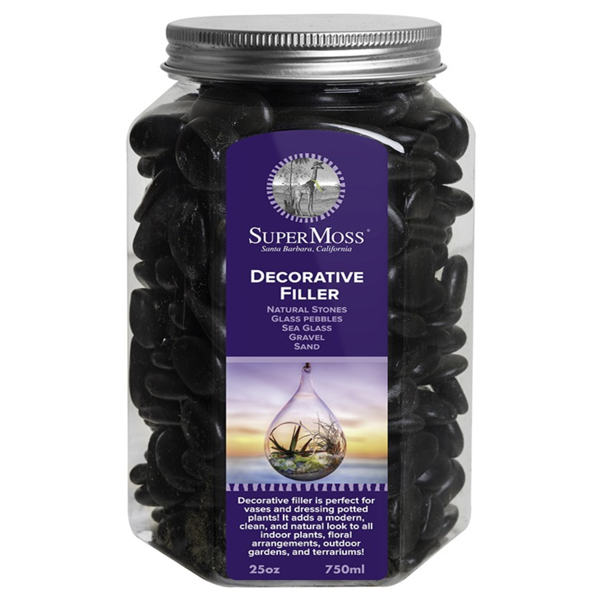 SuperMoss Decorative .5" - 1" Filler Stones, Black, 25oz Jar
