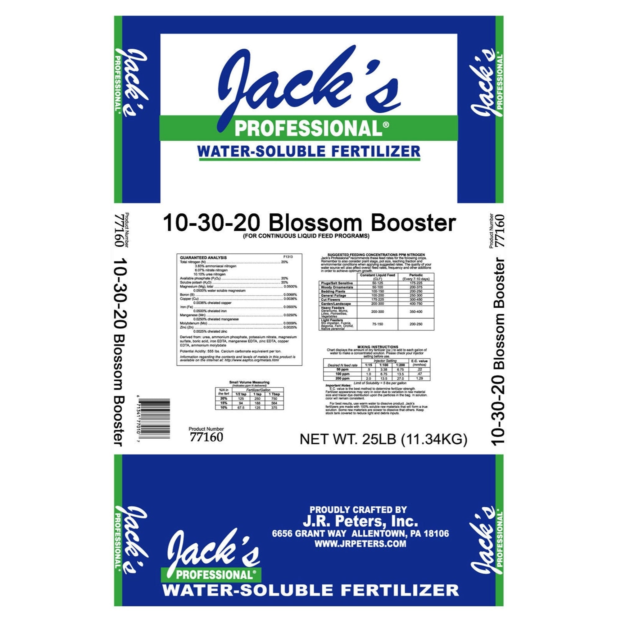JR Peters Jack's Professional Blossom Booster 10-30-20 Fertilizer, 25lb