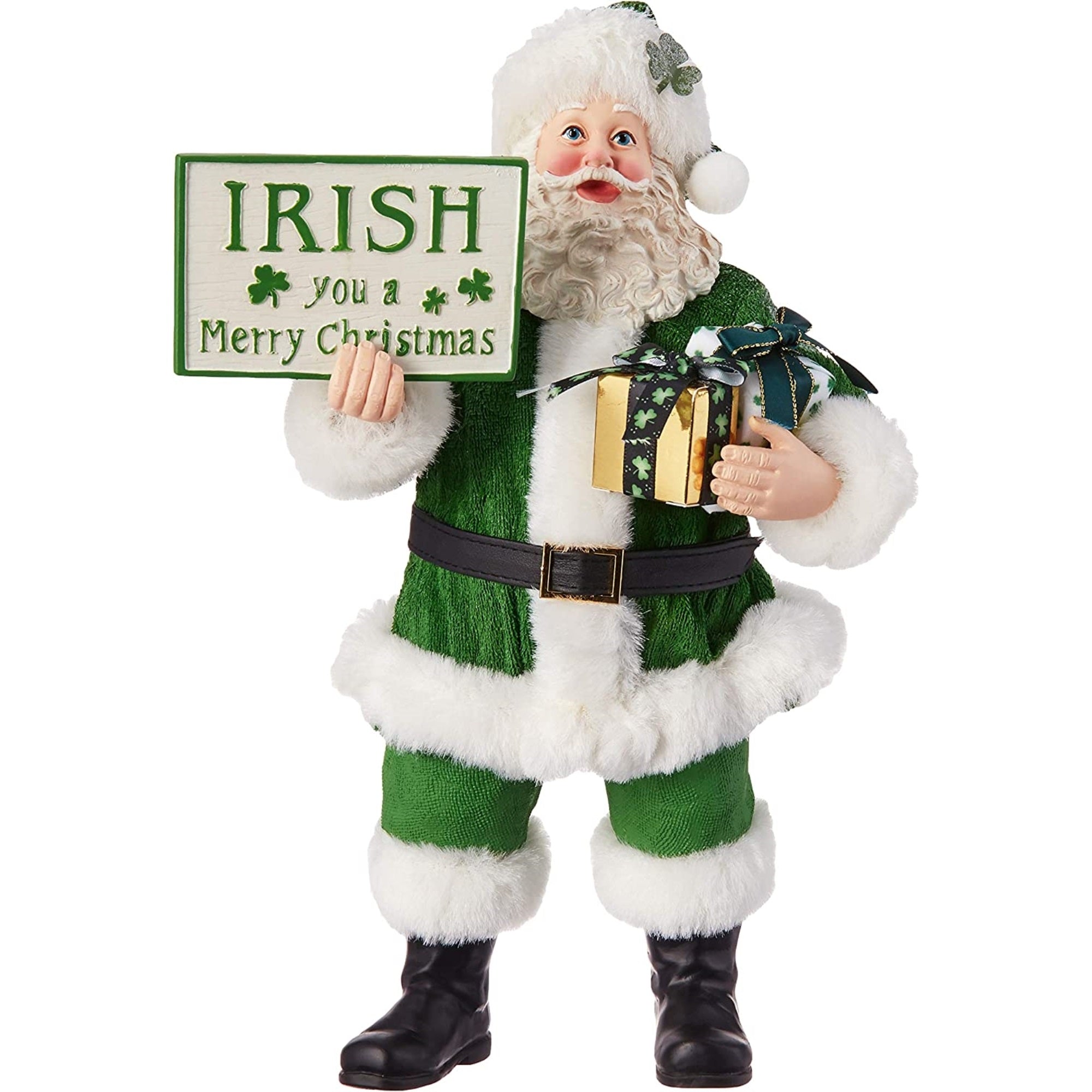 Kurt S. Adler Fabriché Musical Irish Gift Box and Sign Santa Christmas Figurine, 10.5"
