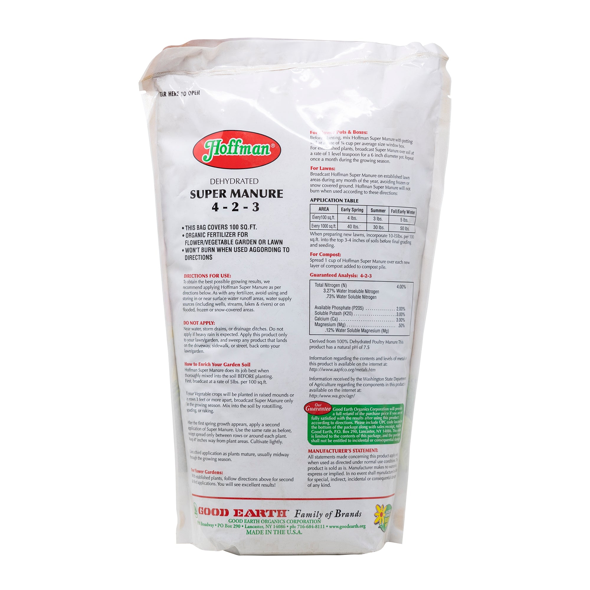 Hoffman Dehydrated Poultry Manure, 4-2-3 Formulation, Garden Fertilizer, 5 lb