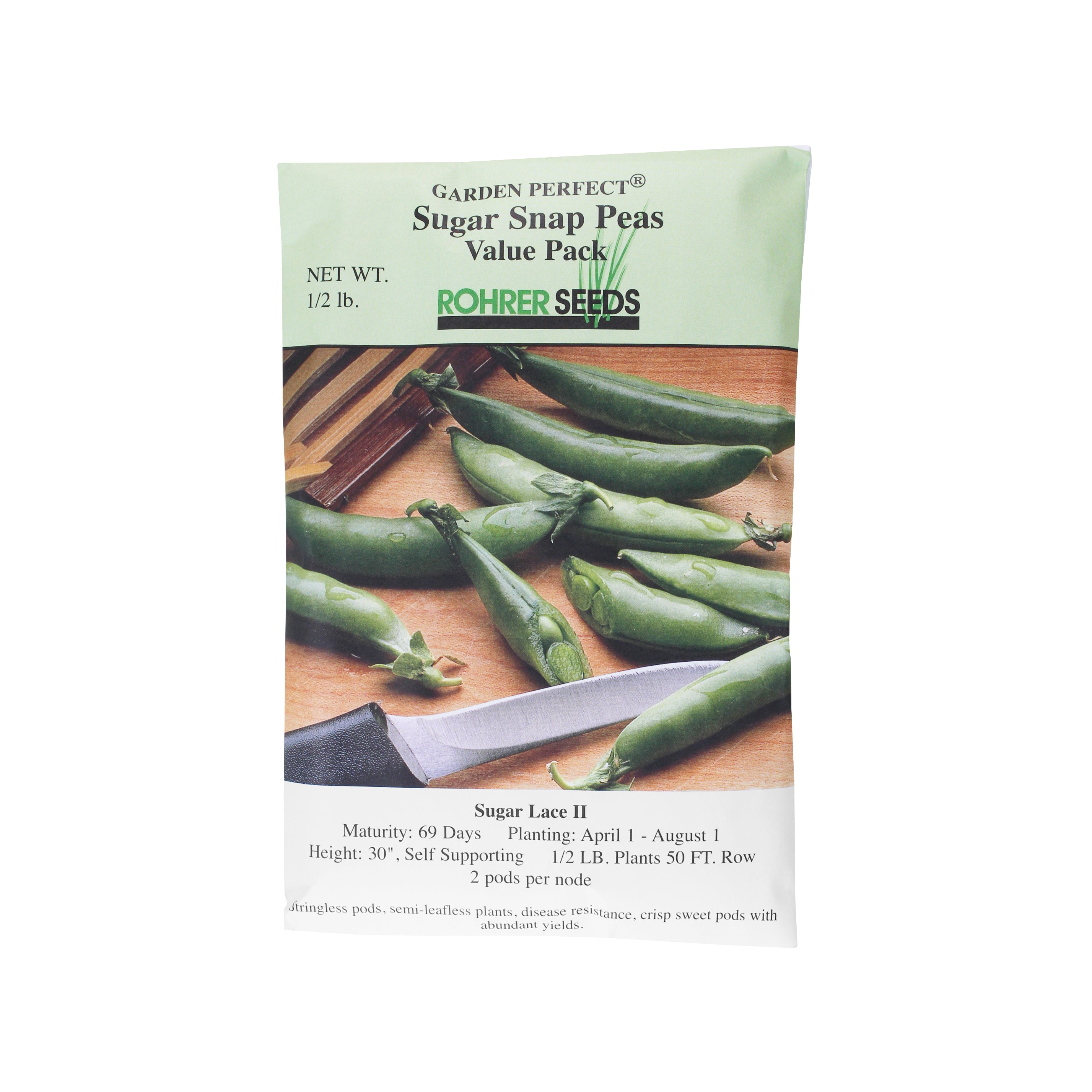 Rohrer Seeds Sugar Snap Peas, Sugar Lace II, 0.5lb Packet, Plants 50ft Row