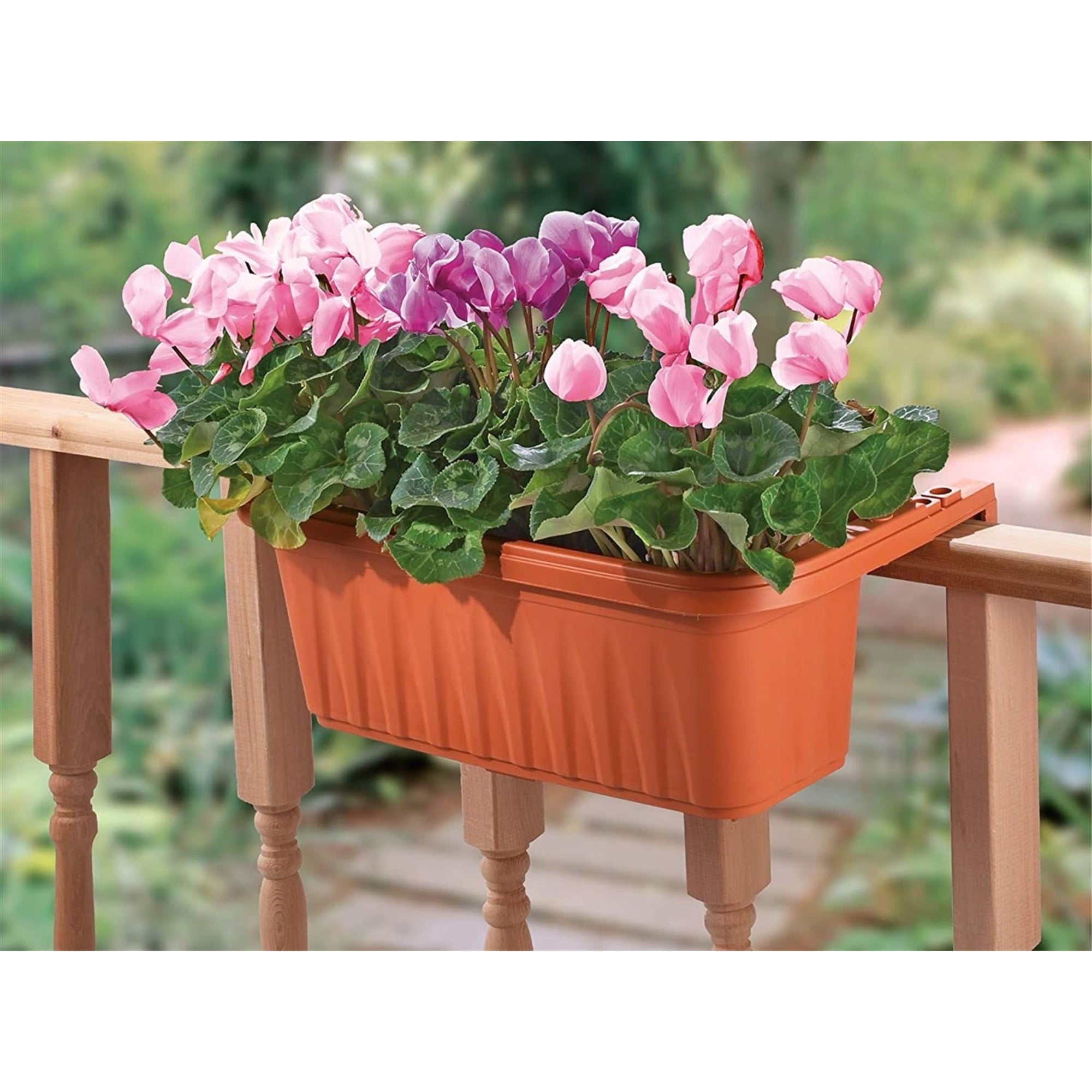 Apollo Adjustable Railing Plastic Planter Flower Pot, Terra Cotta, 24"