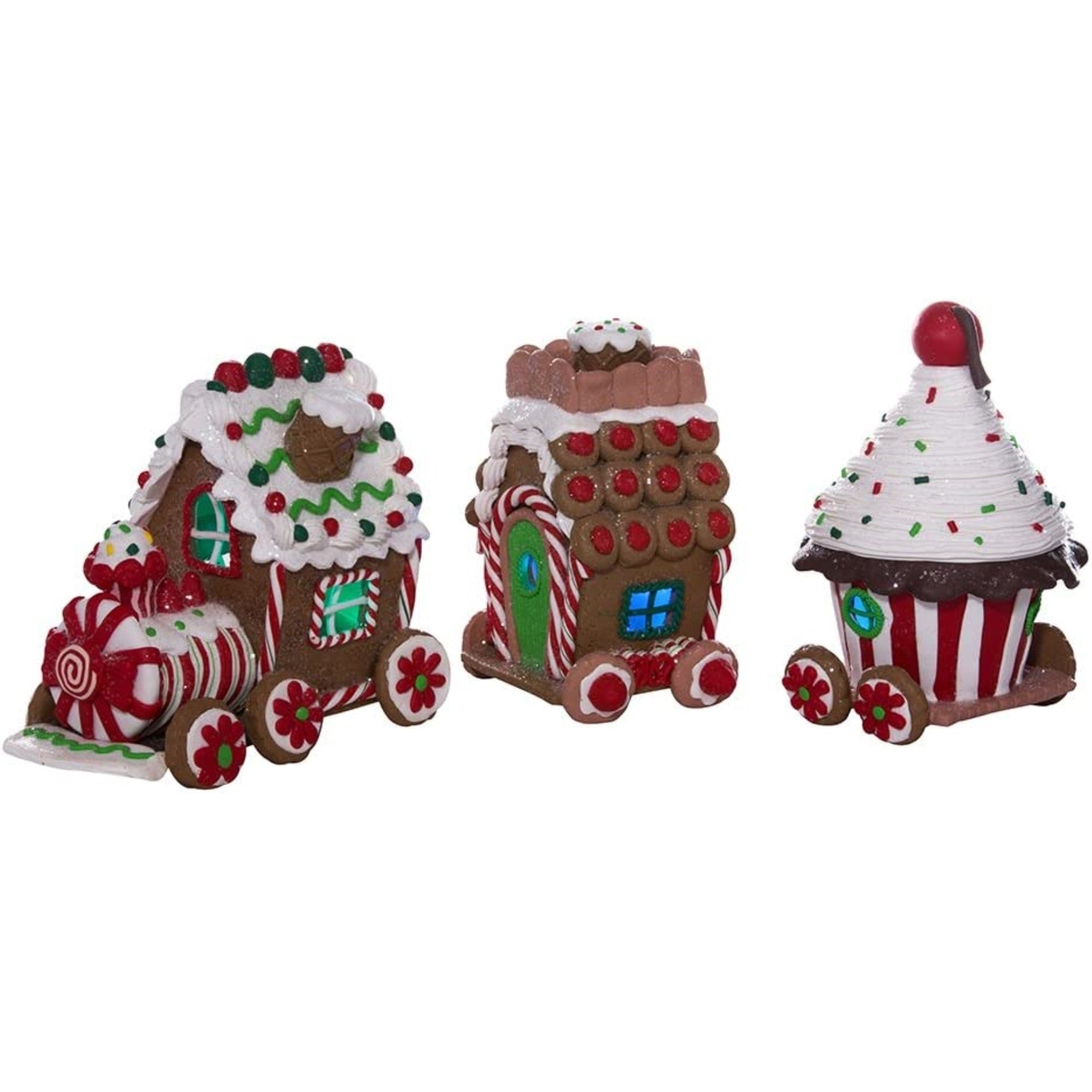Kurt Adler Clay 3D LED Gingerbread Train Set of 3-Pieces, 4.3"