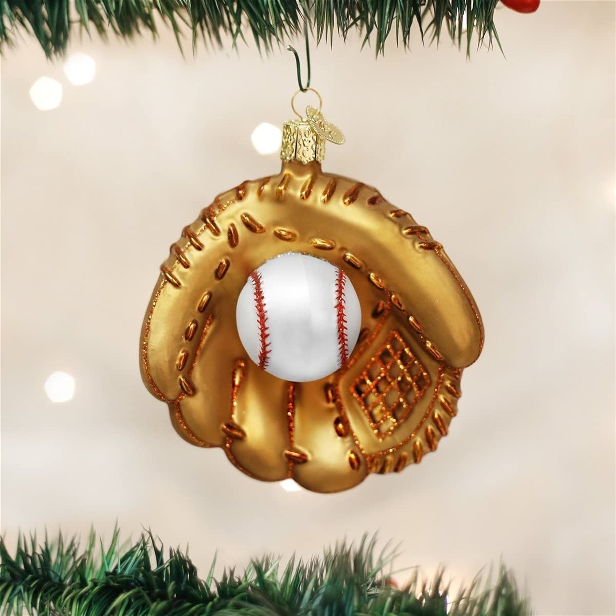 Old World Christmas Glass Blown Baseball Mitt Hanging Ornament