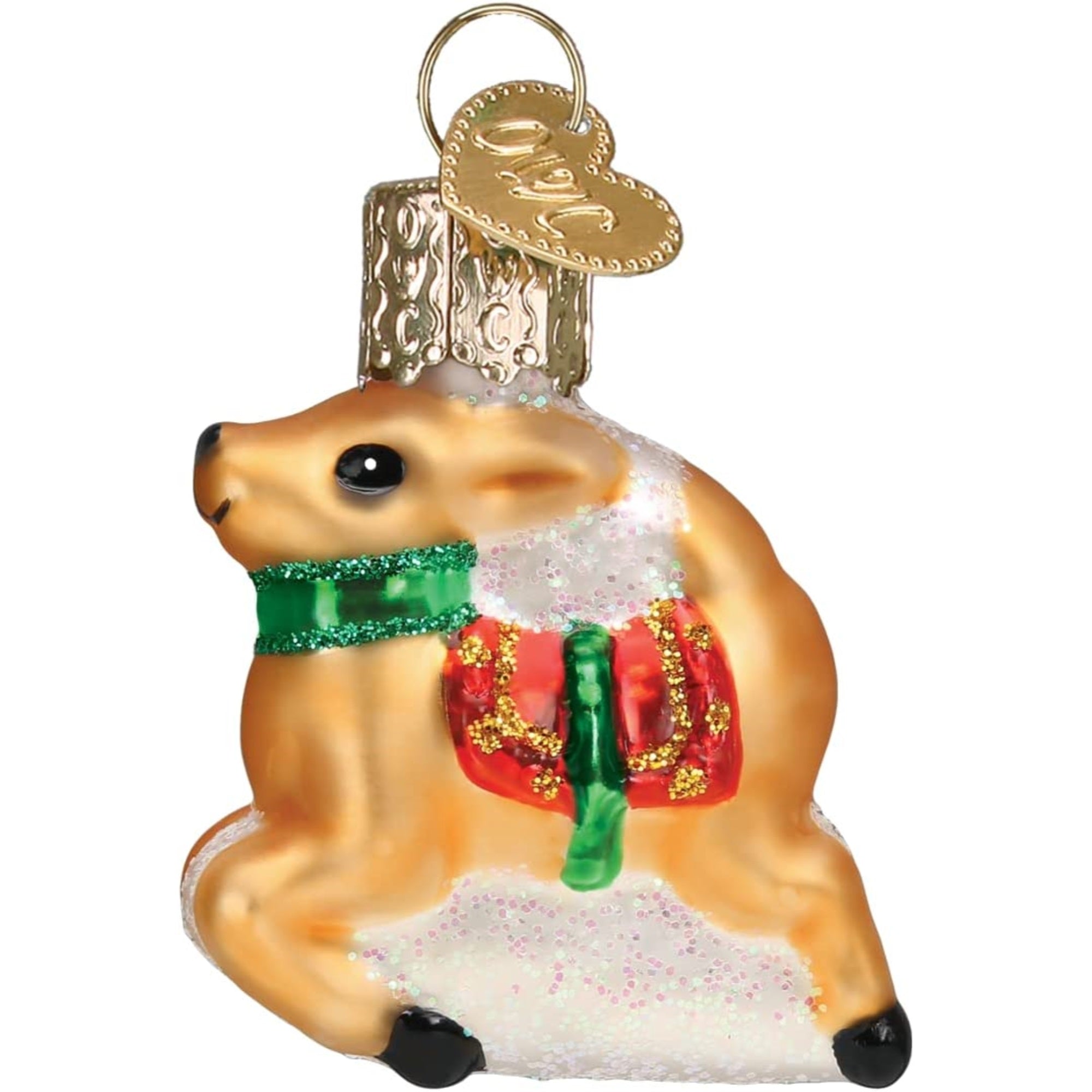 Old World Christmas Mini Mouth Blown Glass Reindeer Ornament, 2"