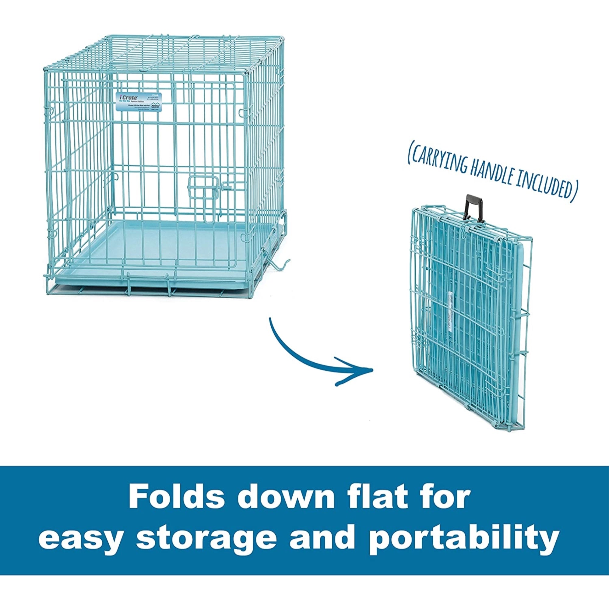 Midwest iCrate Single Door Dog Crate, Small Dog, Blue 24" H