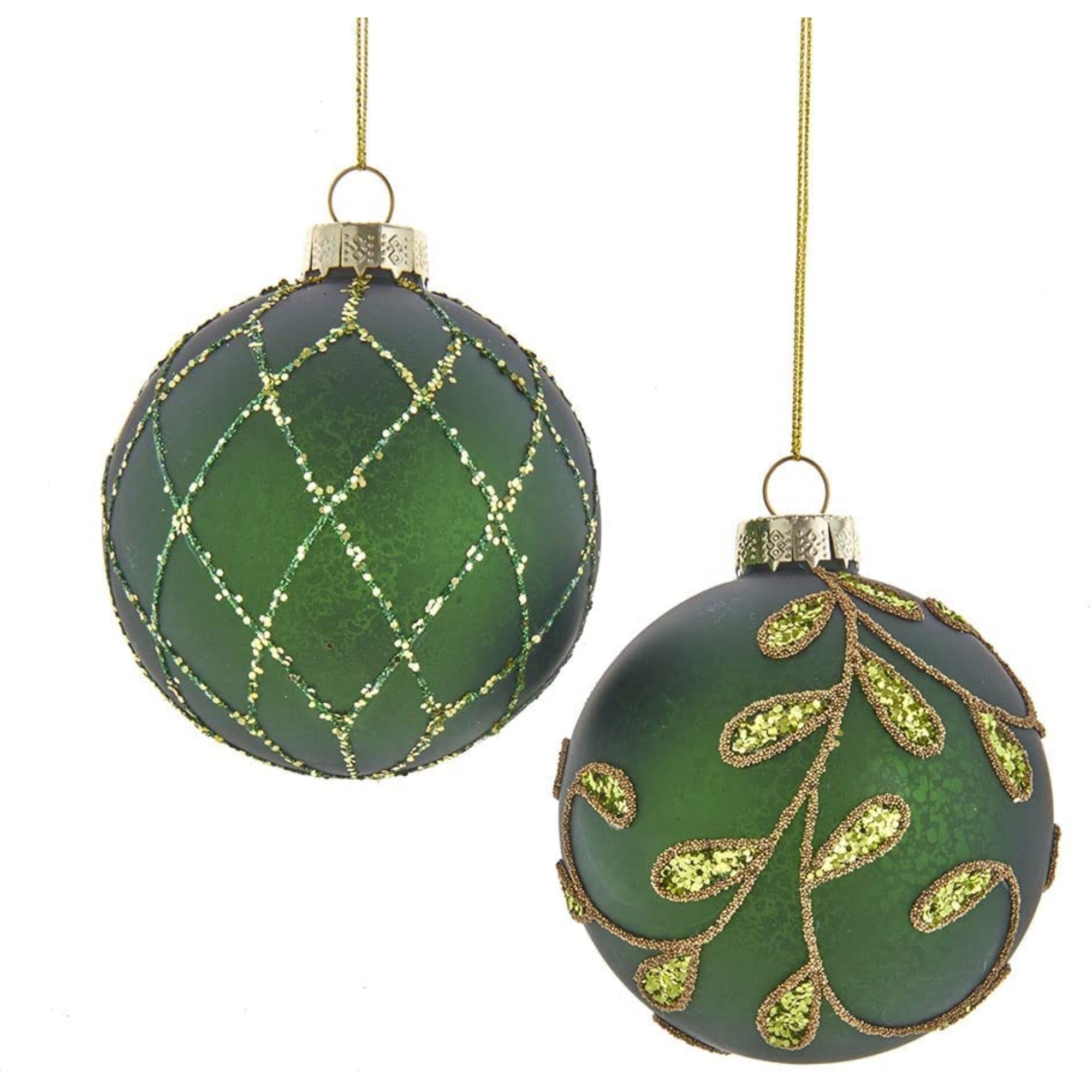 Kurt Adler Ornaments For Christmas Tree, Gold/Emerald Green Embellish Balls, 6 Piece Box, 3"