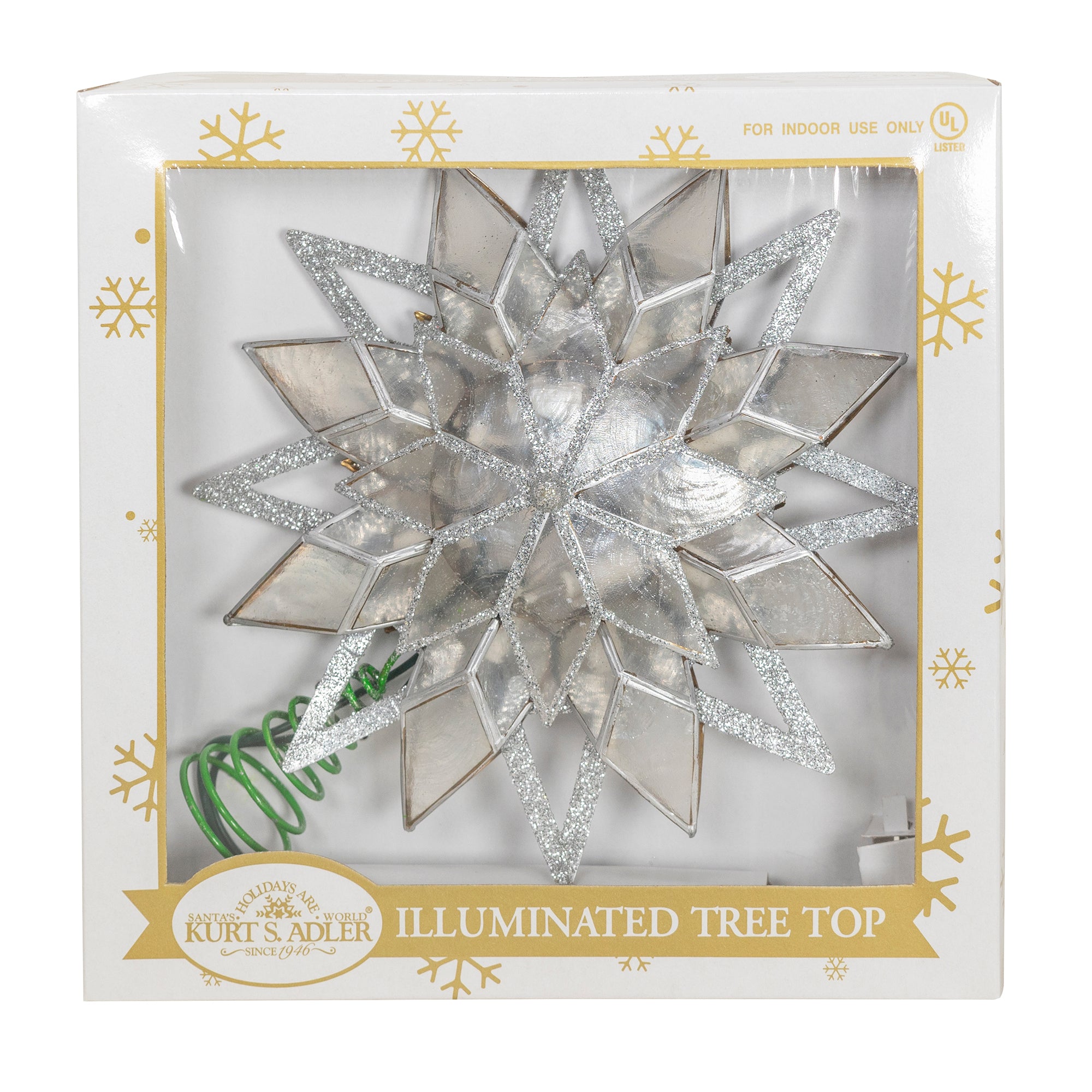 Kurt Adler 10-Light Capiz Treetop, Silver Glittered Star, 9.5"