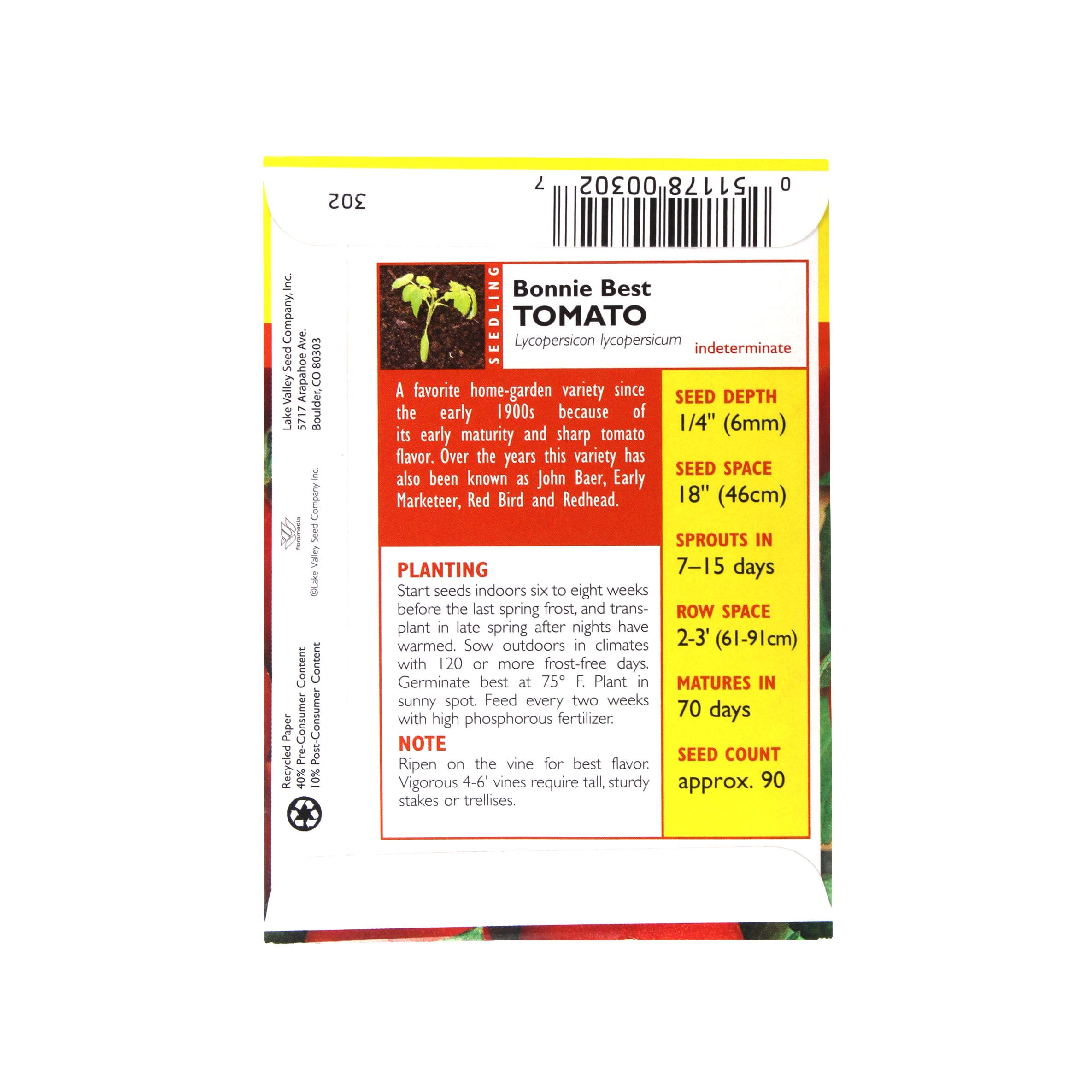 Lake Valley Seed Tomato, Bonnie Best Heirloom Pole, 0.25g