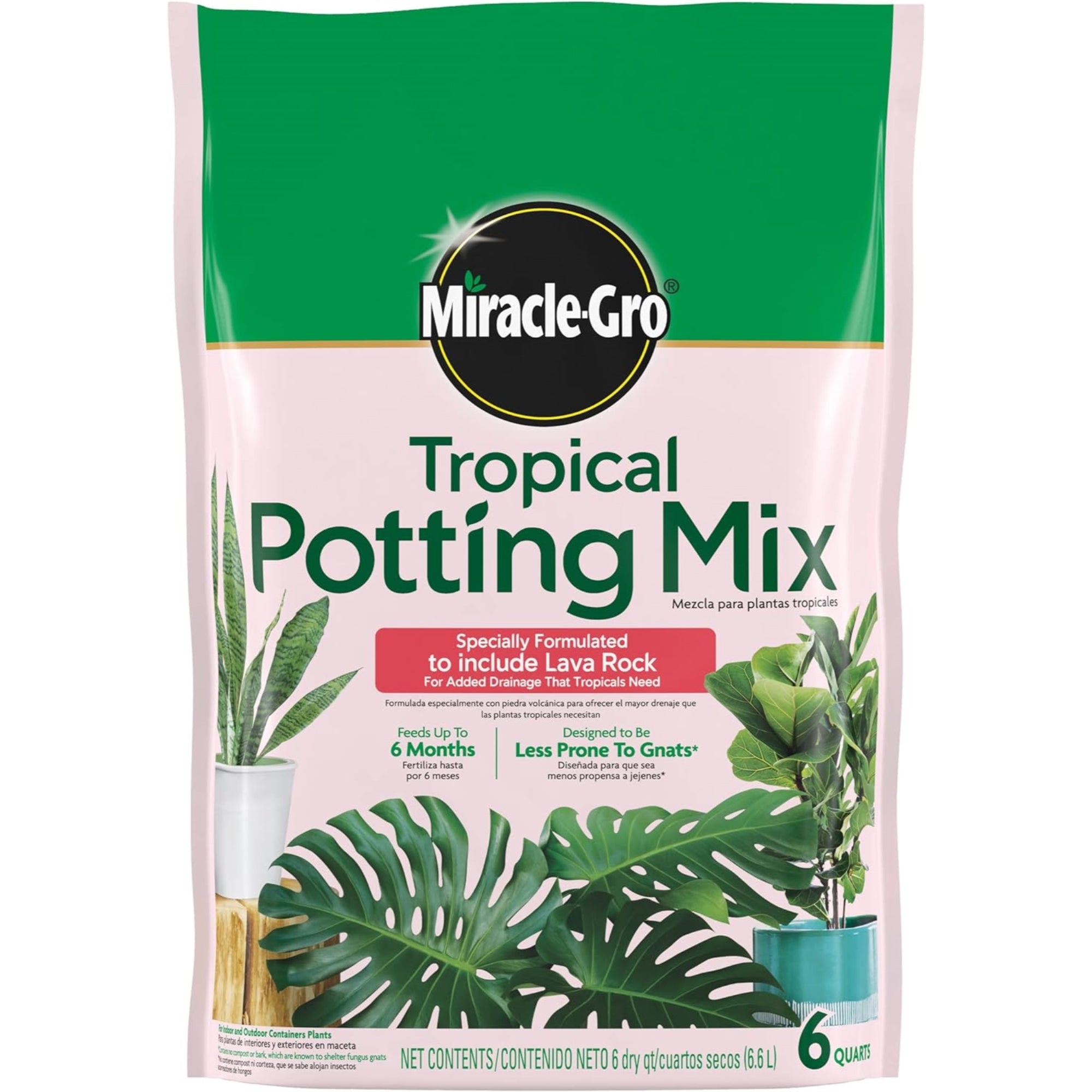 Miracle-Gro Tropical Potting Mix, Growing Media for Indoor/Outdoor Plants, 6 Quarts