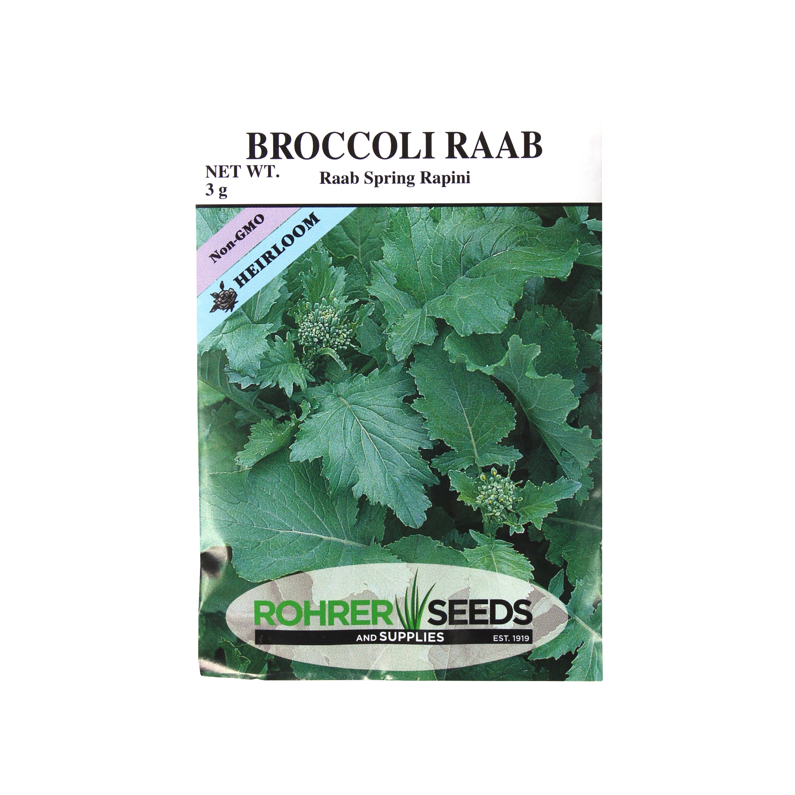 Rohrer Seeds Broccoli, Raab Spring Rapini Heirloom, 3g, Approx 1000 Seeds/Packet