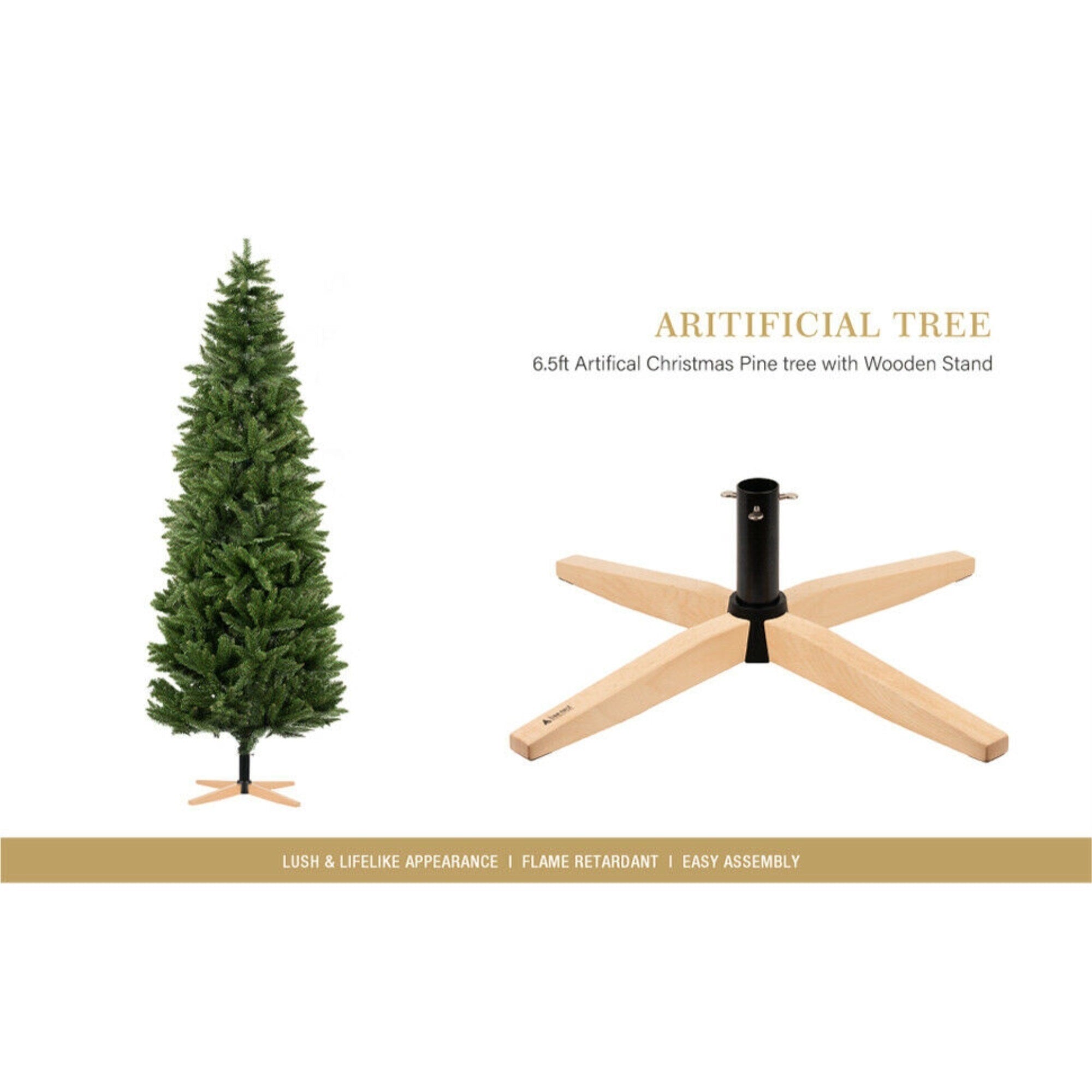 Tree Nest Artificial Christmas Tree with Wooden Stand, 6.5 feet