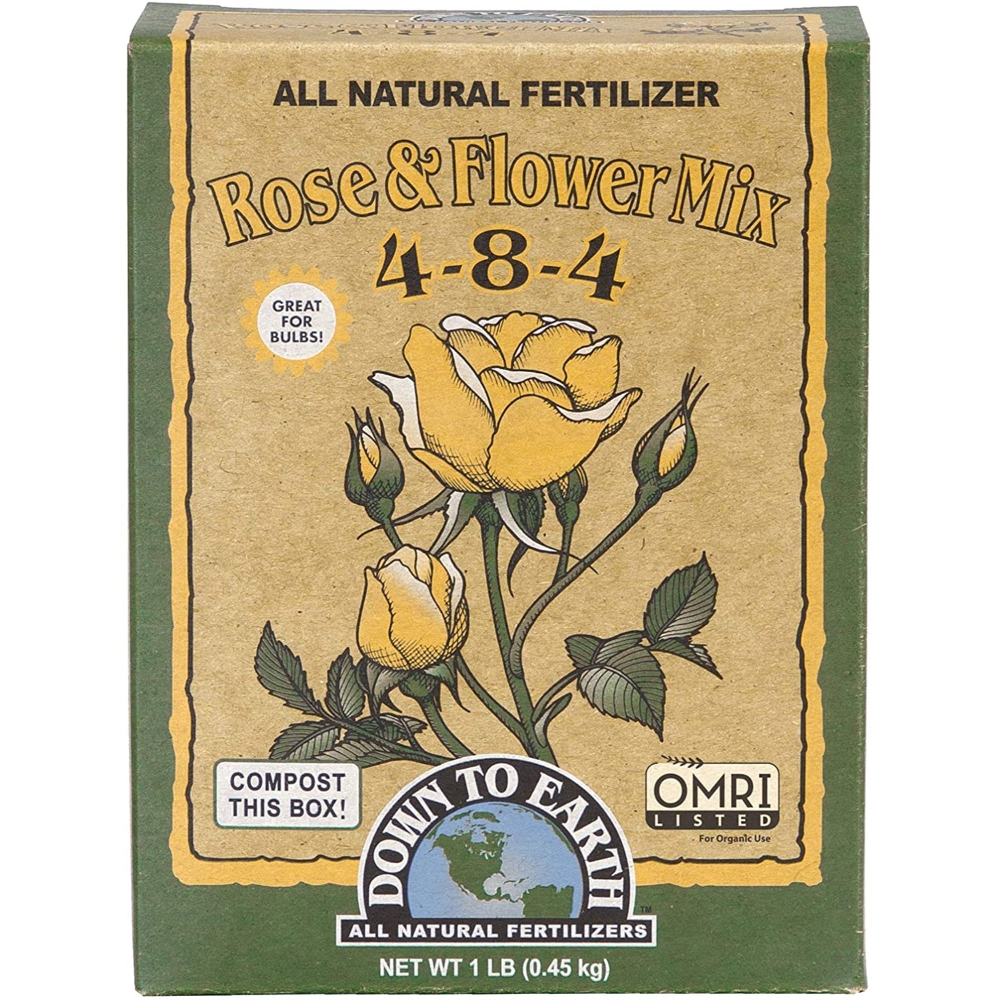 Down to Earth Rose & Flower Mix Fertilizers Blend 4-8-4, 1 lb box