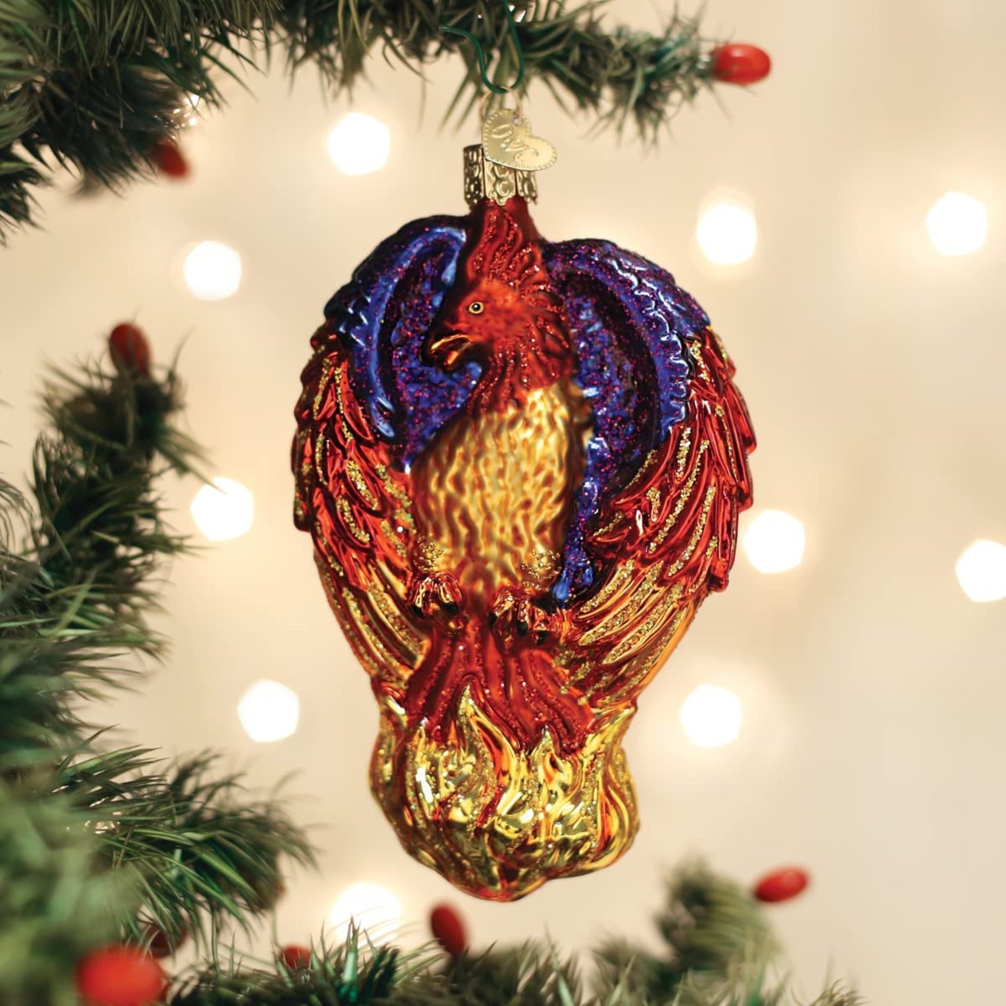 Old World Christmas Glass Blown Fiery Phoenix Ornament, 5"