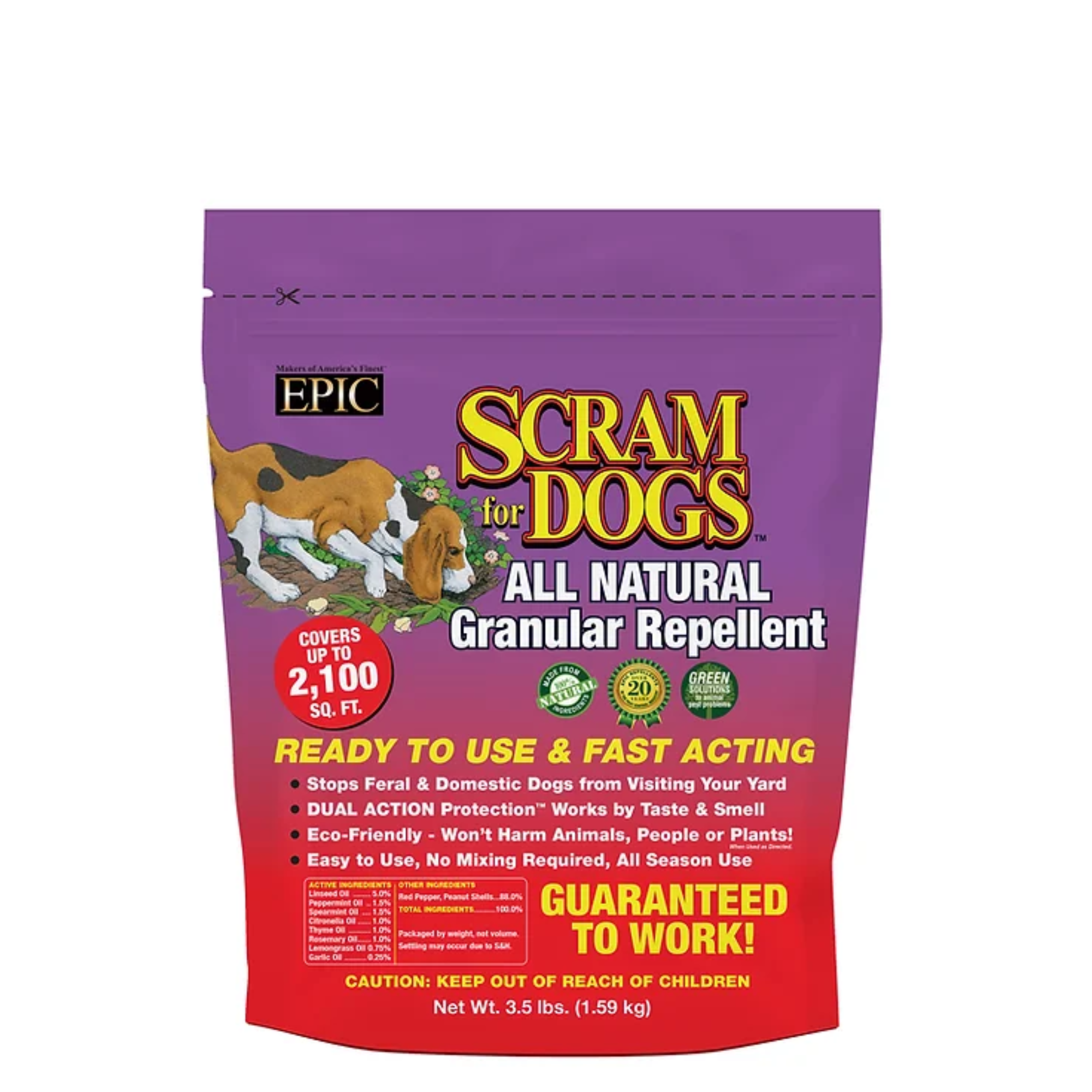 EPIC Scram for Dogs All Natural Ready To Use Outdoor Granular Animal Repellent Resealable Bag, 3.5lbs