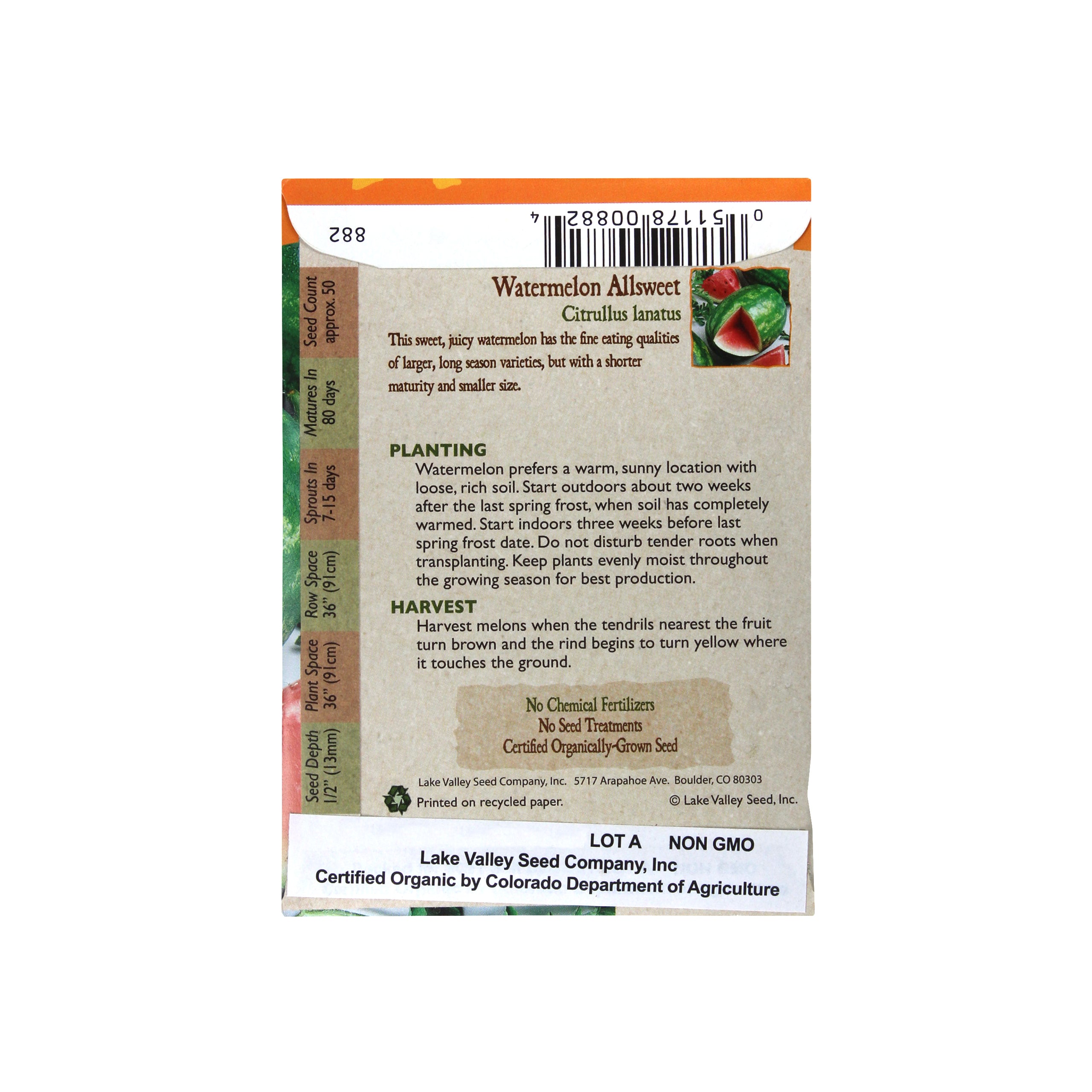 Lake Valley Seed Watermelon Organic Allsweet Fruit Seeds