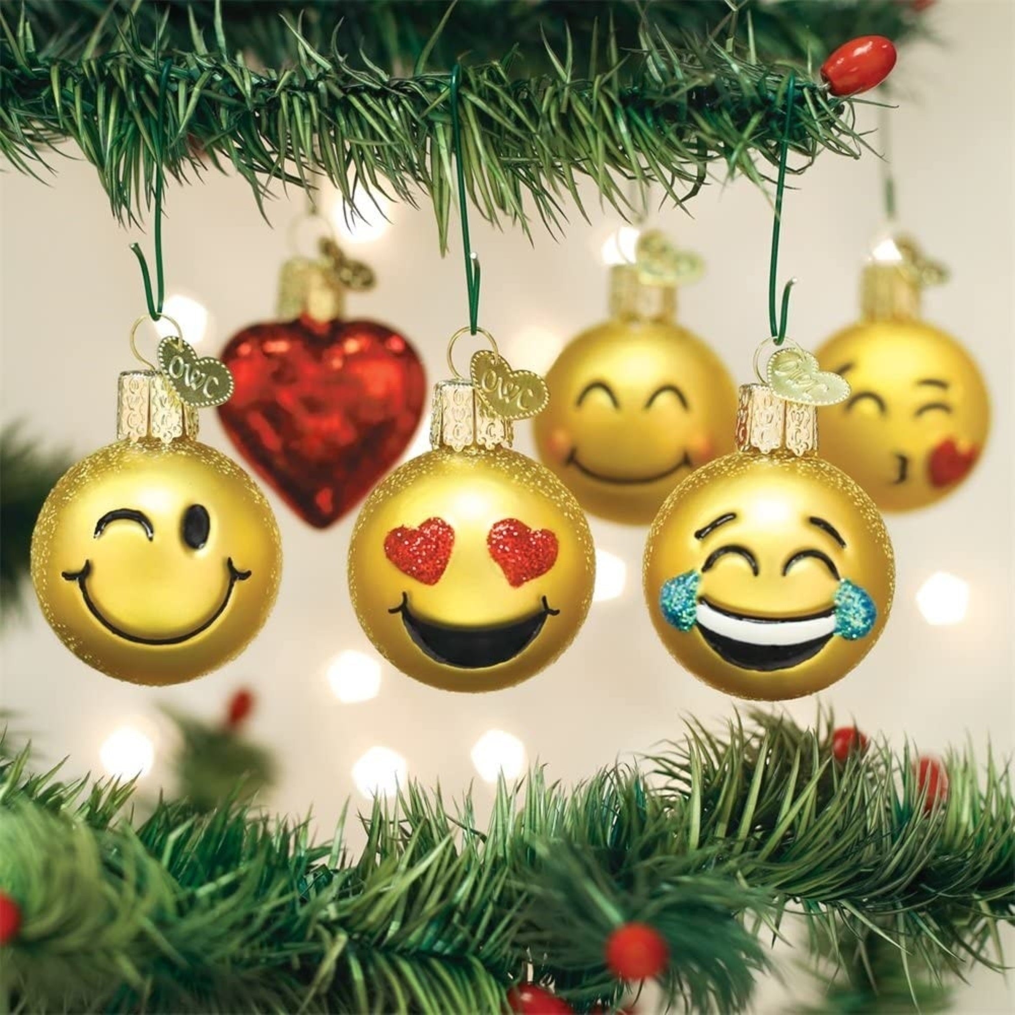 Old World Christmas Mini Emoji Set Glass Blown Hanging Ornaments