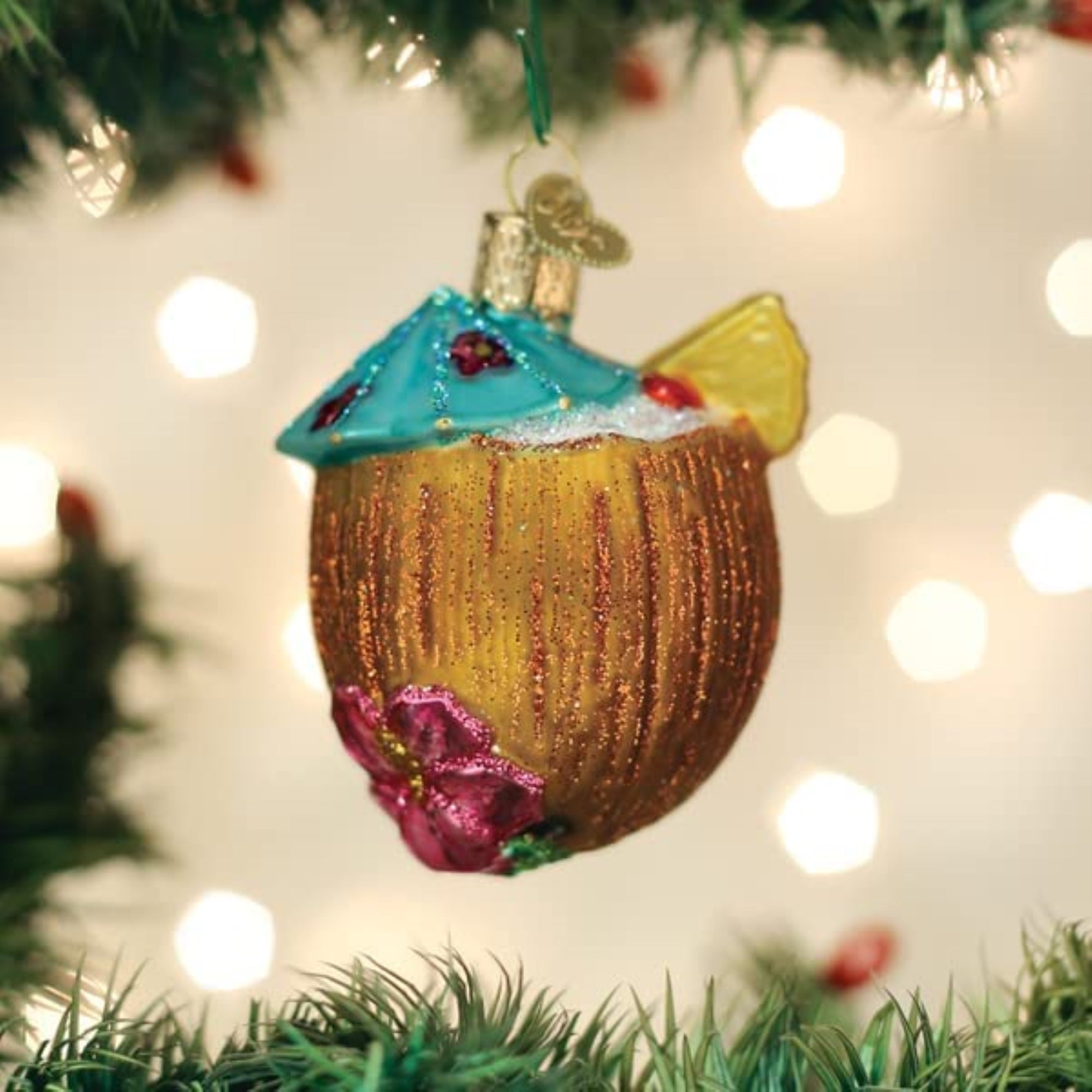 Old World Christmas Glass Blown Tree Ornament, Tropical Coconut Drink