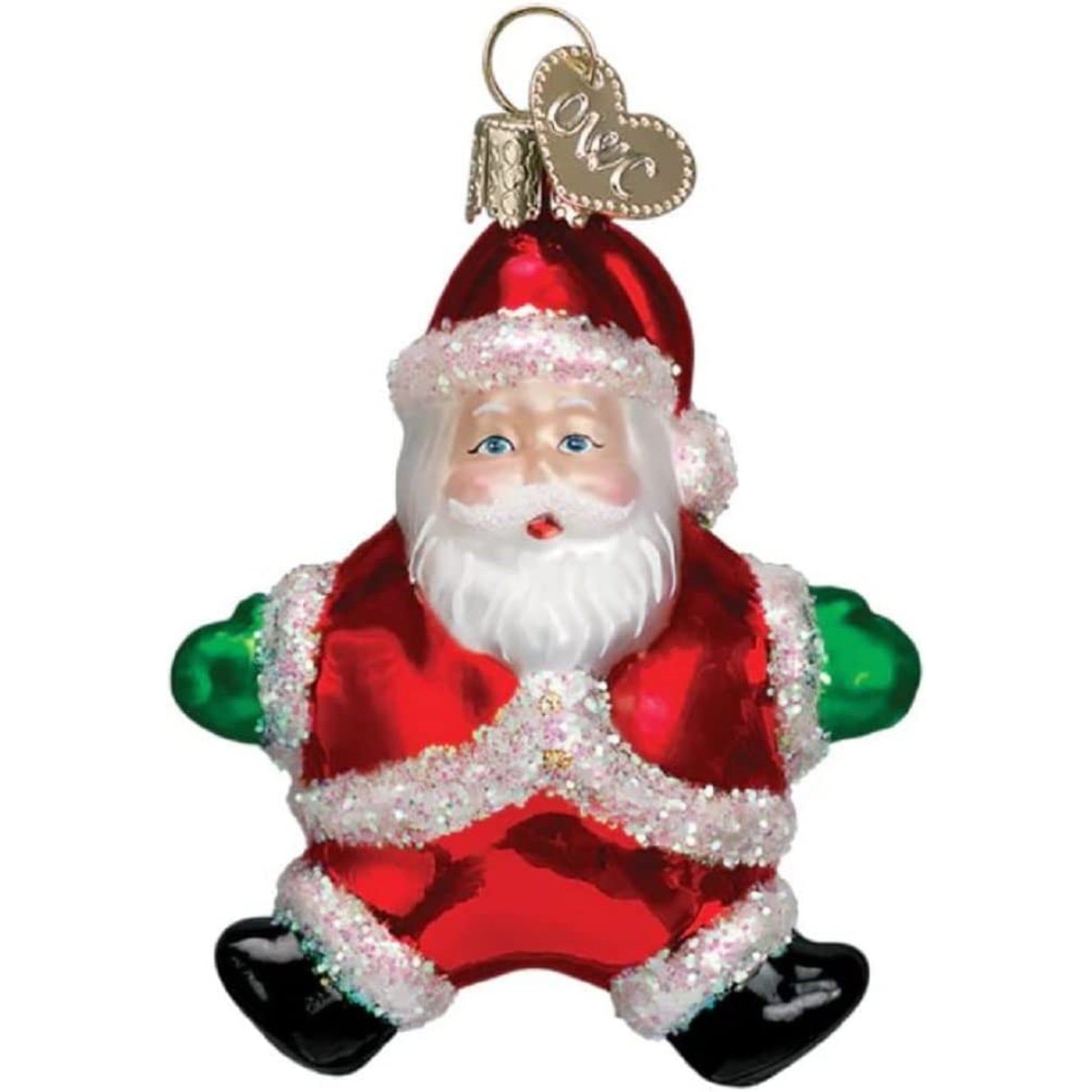 Old World Christmas Glass Blown Small Silly Santa Ornament, 2.5"