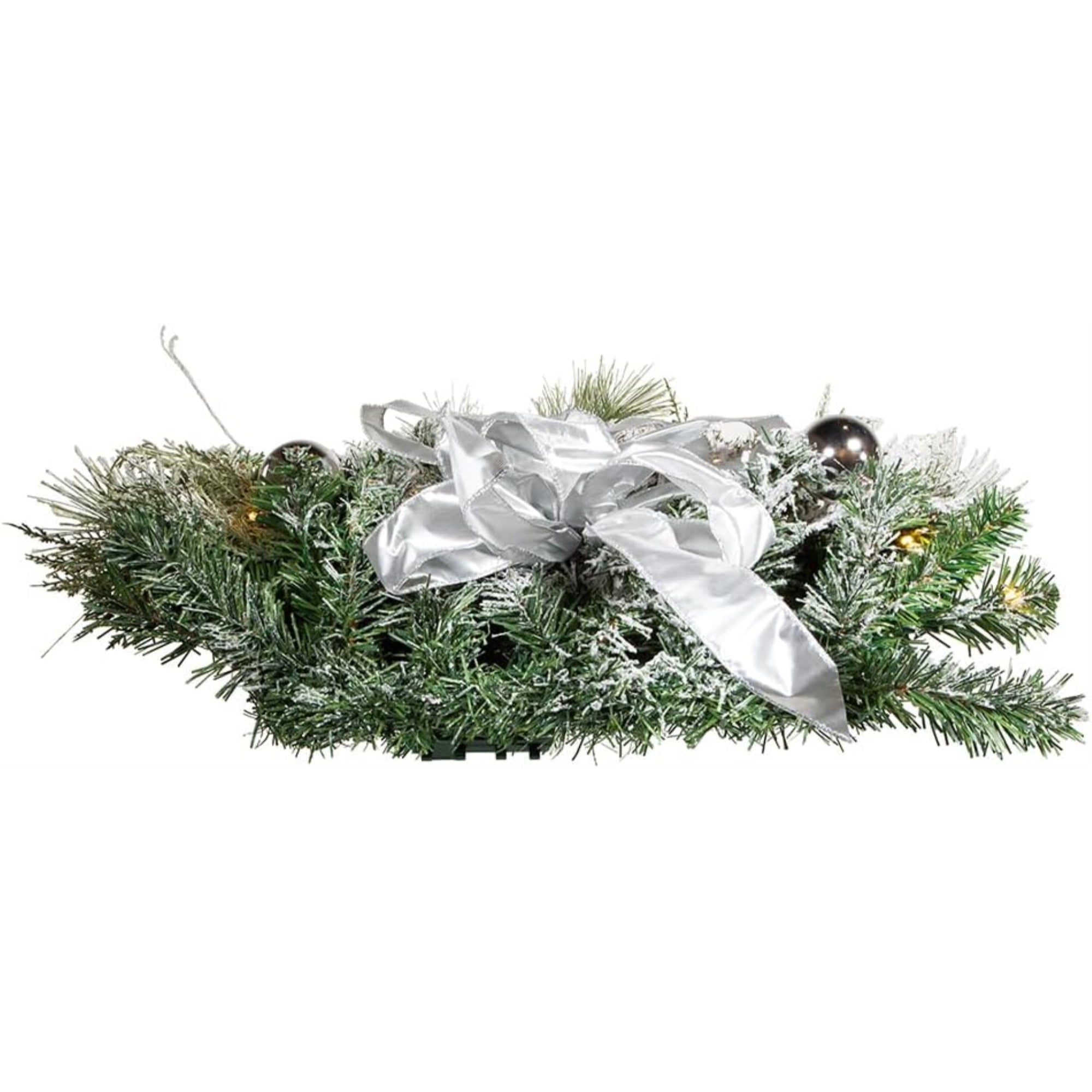 Kurt Adler Pre Lit Battery Operated Decorative Pinecone Wall Tree with Bow, White and Silver, 26in