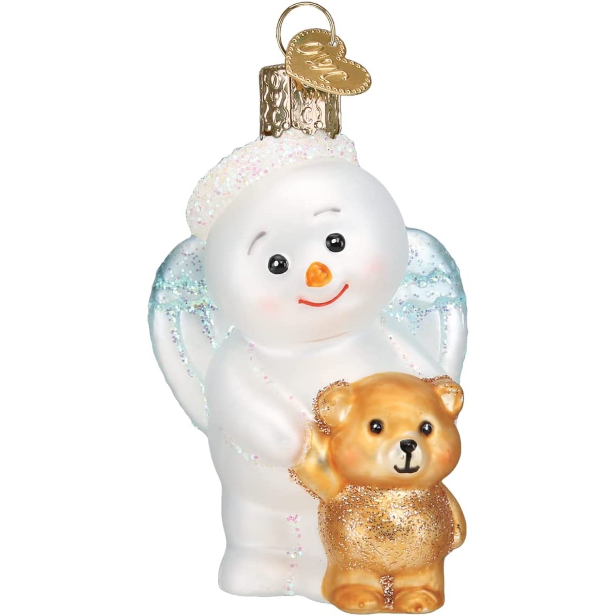 Old World Christmas Glass Blown Baby Snow Angel With Bear Ornament, 3.25"