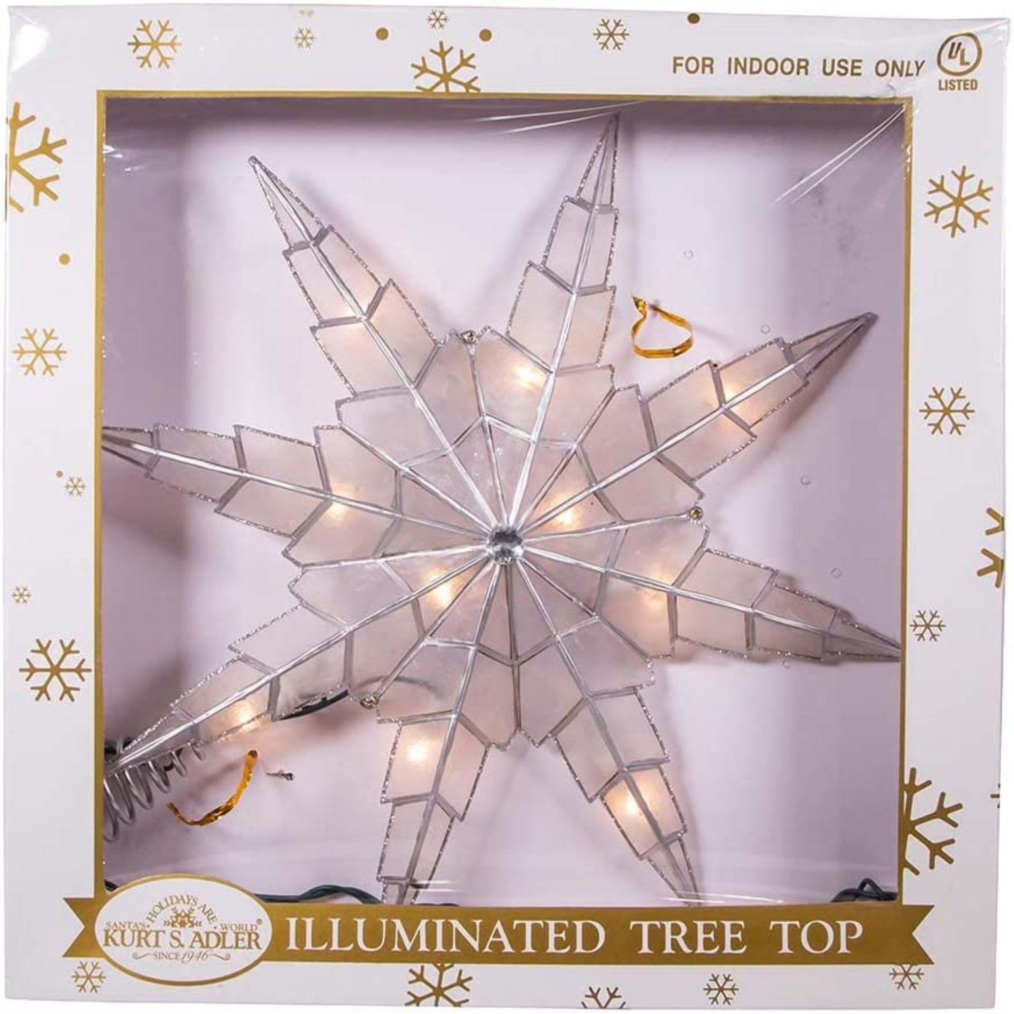 Kurt S. Adler 10-Light 8-Point Capiz Silver Star Tree Topper, 15"