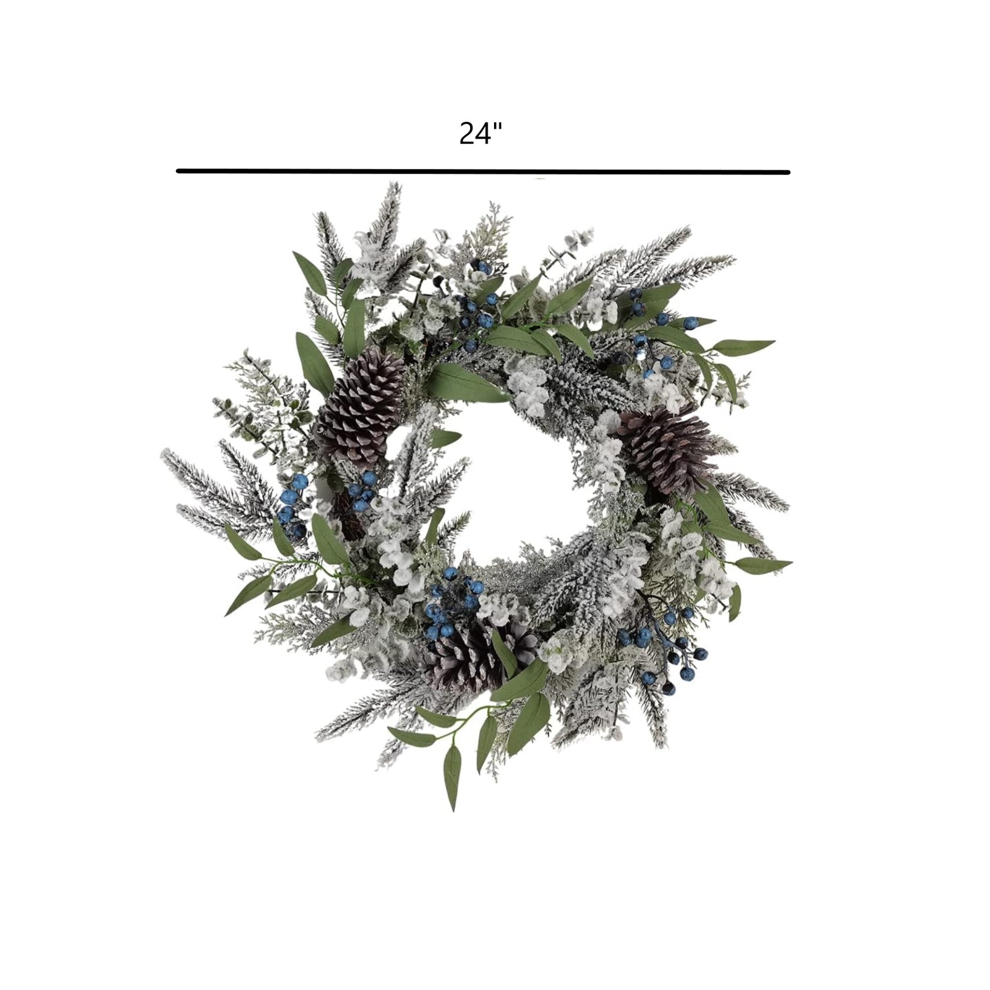 Kurt Adler Unlit Flocked Rattan Artificial Christmas Decorated Wreath with Berries and Pinecones, 24"