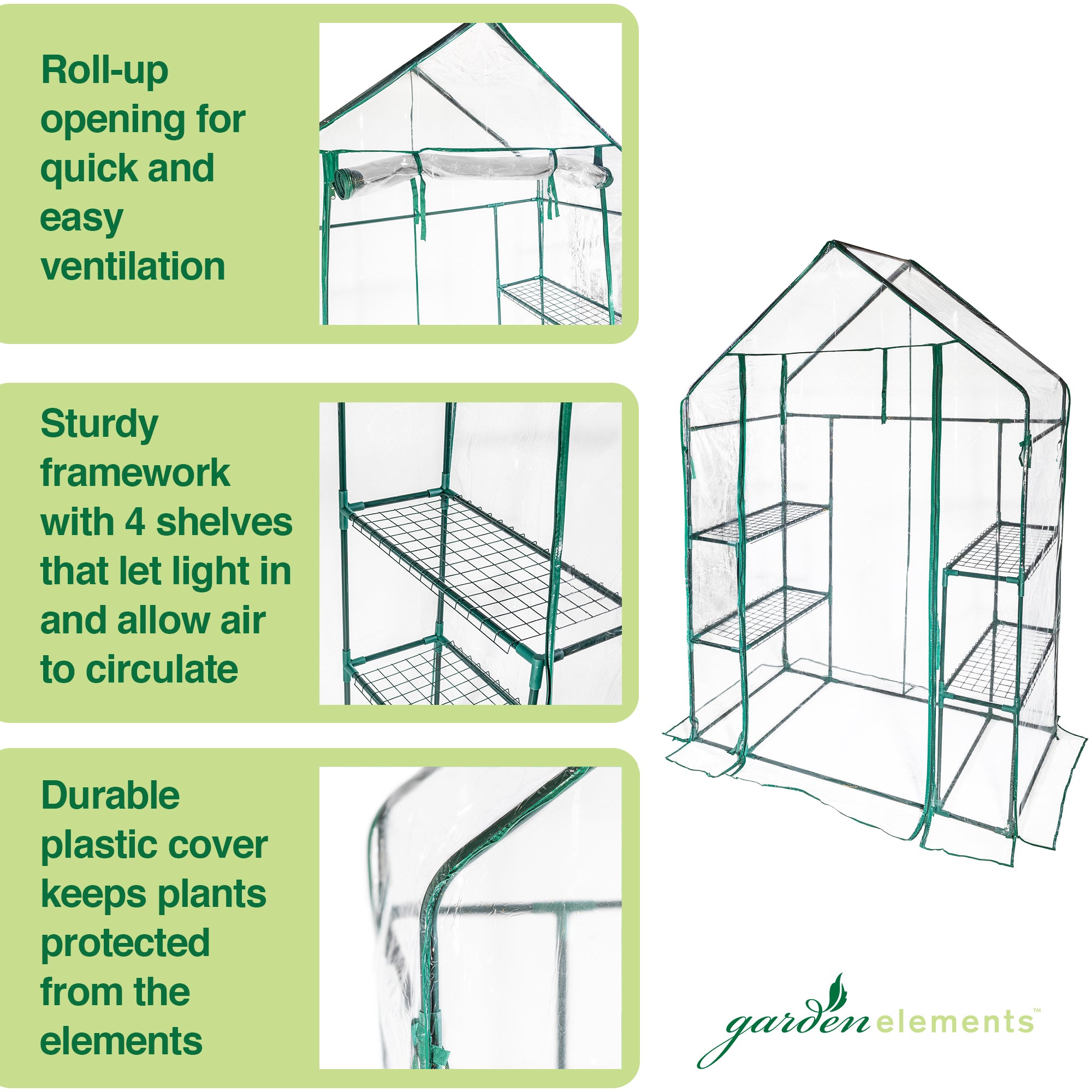 Garden Elements Personal Plastic Indoor/Outdoor Standing Greenhouse For Seed Starting and Propagation, Frost Protection, Clear, Medium, 56" x 29" x 77"