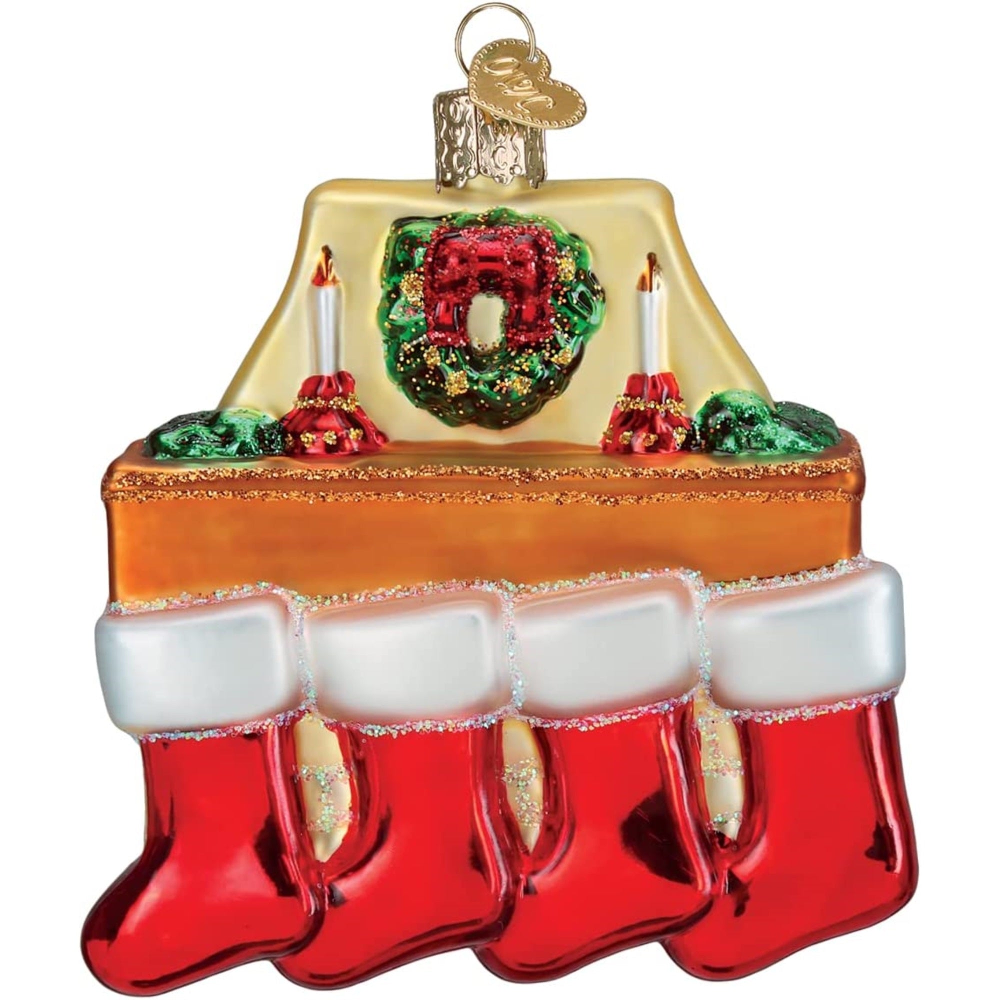 Old World Christmas Glass Blown Family of 4 Stockings Ornament, 4"