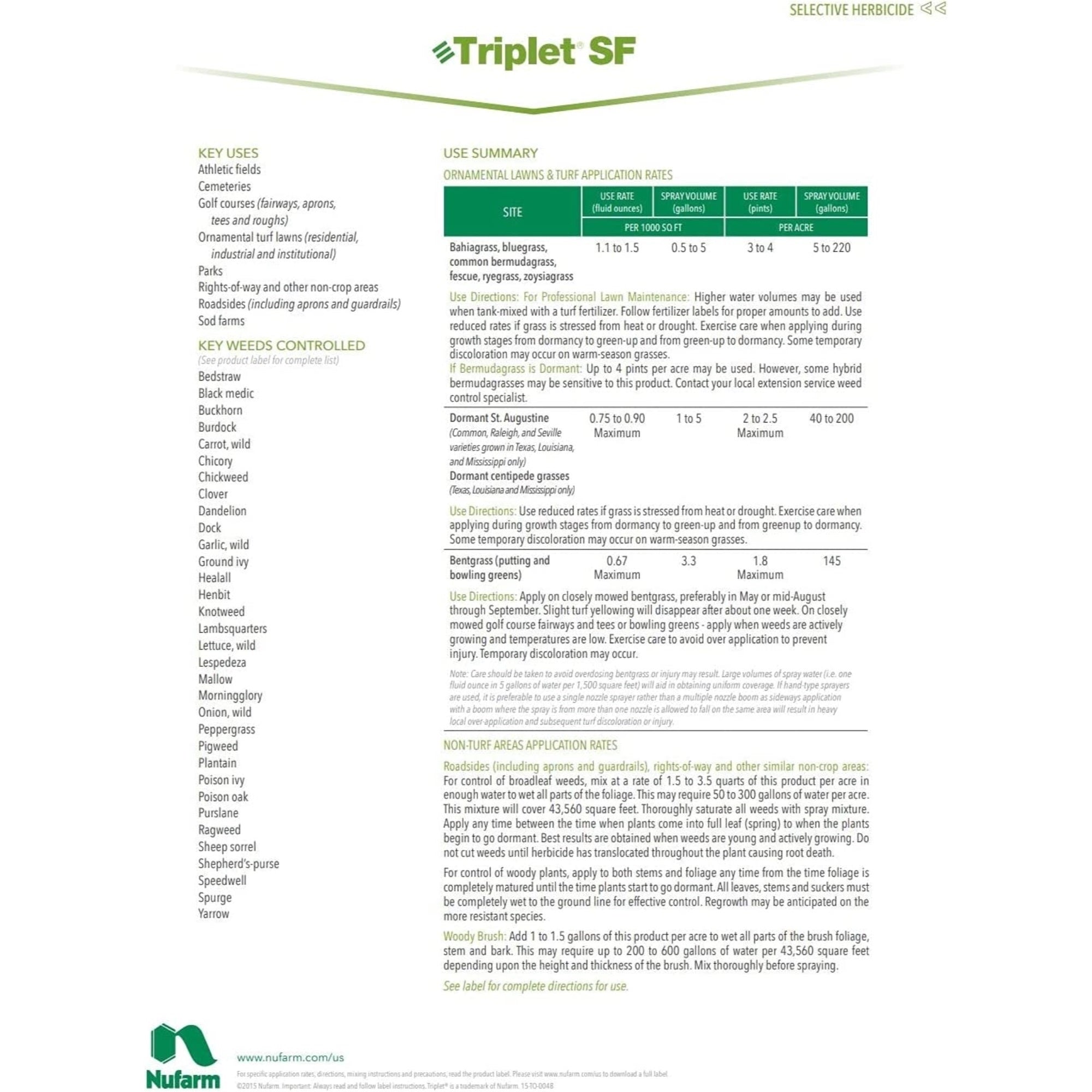 Nufarm Triplet SF Selective Herbicide, Post-Emergent Broadleaf Herbicide, 32 oz