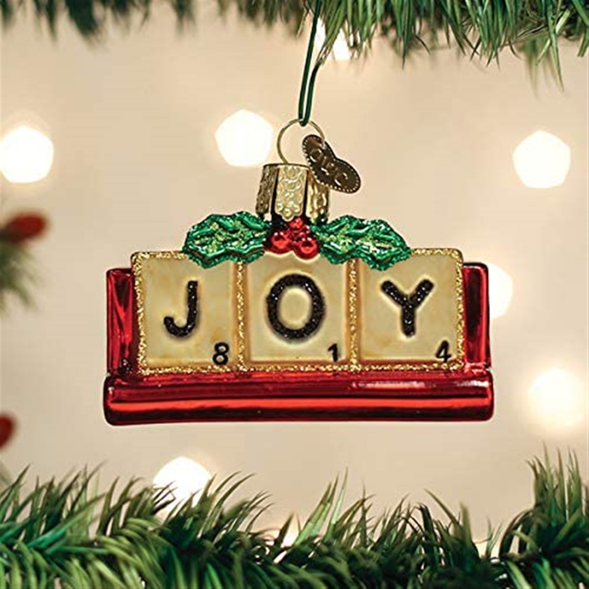 Old World Christmas Glass Blown Ornaments, Joyful Scrabble, 1.75"