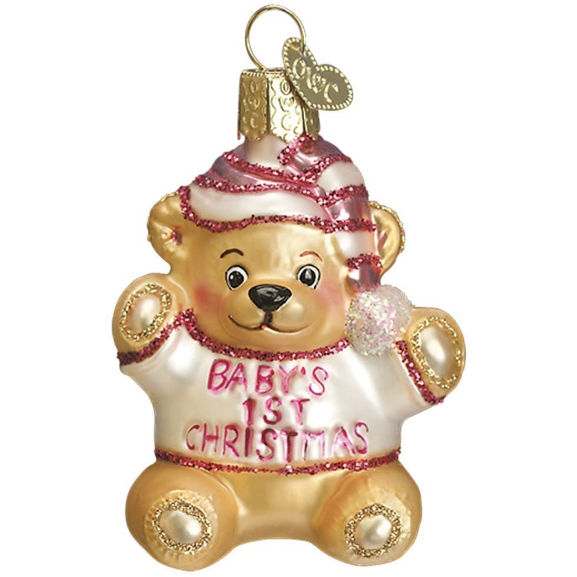 Old World Christmas Hanging Glass Tree Ornament, Baby Girl's First Teddy Bear