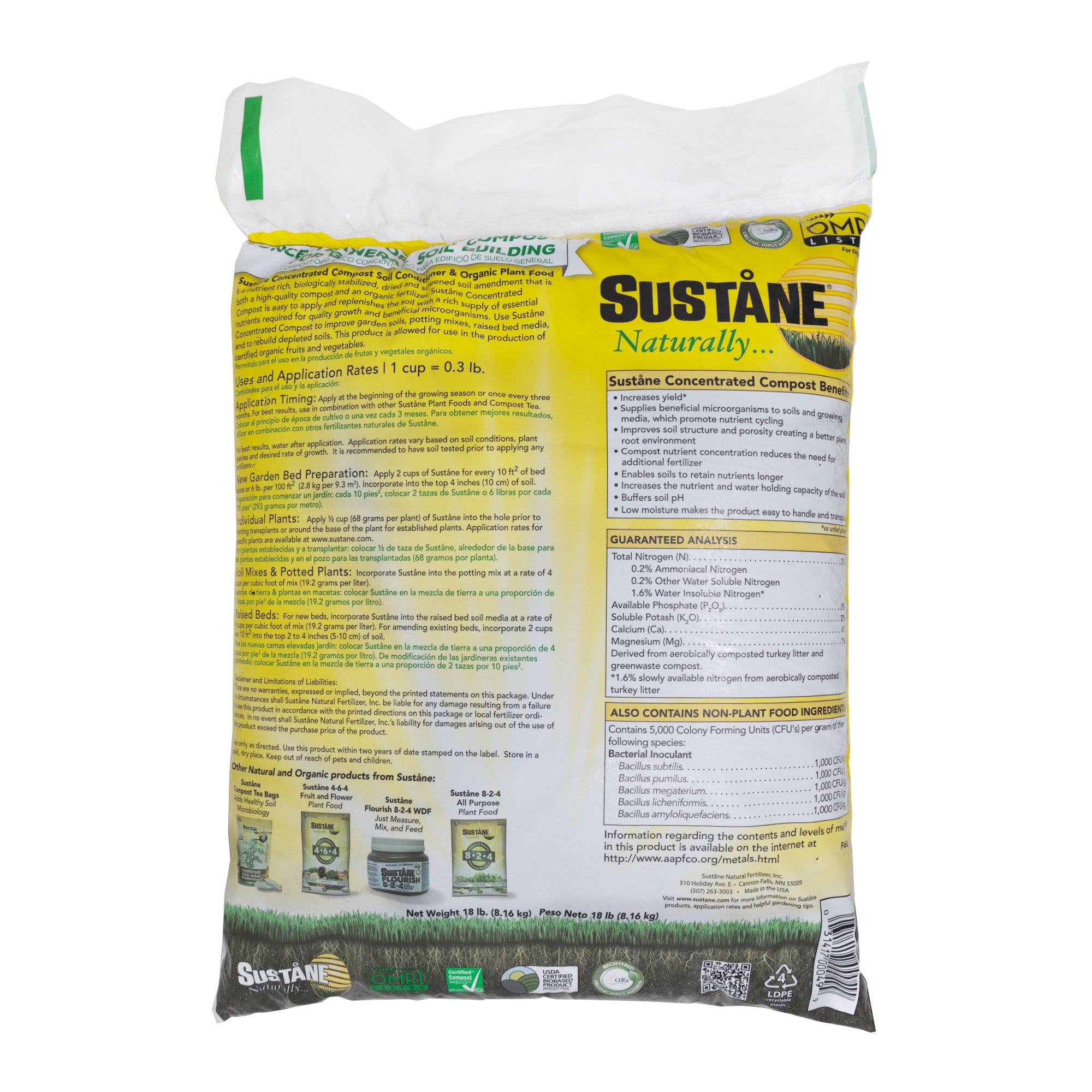 Sustane Natural Fertilizer Organic Compost, 0.5 cu ft, 18lbs