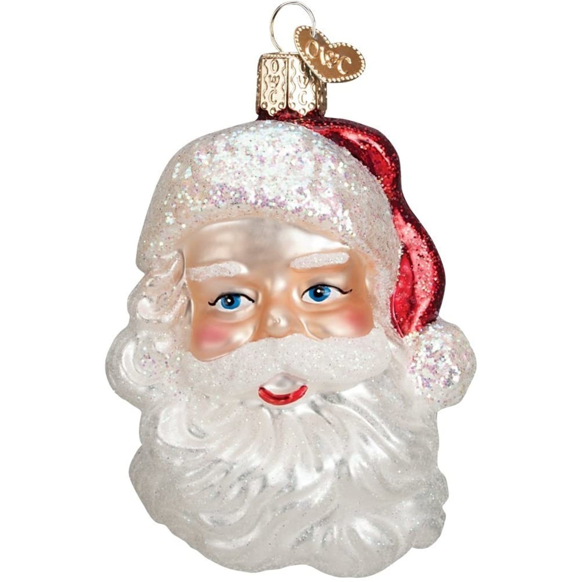 Old World Christmas Glass Blown Mid-Century Santa Head Ornament