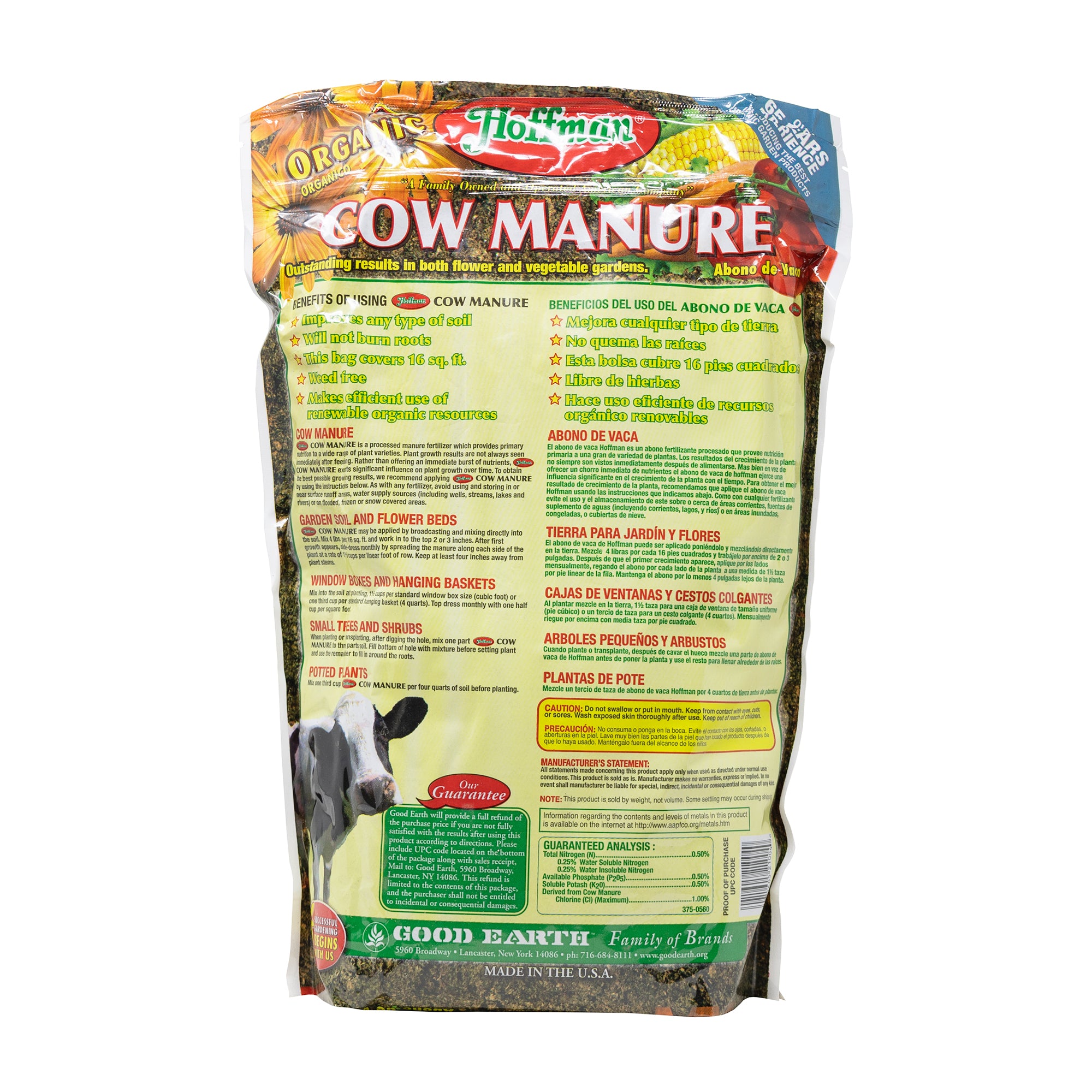 Hoffman Organic Cow Manure Garden Fertilizer, 1-1-1, 4 Pounds