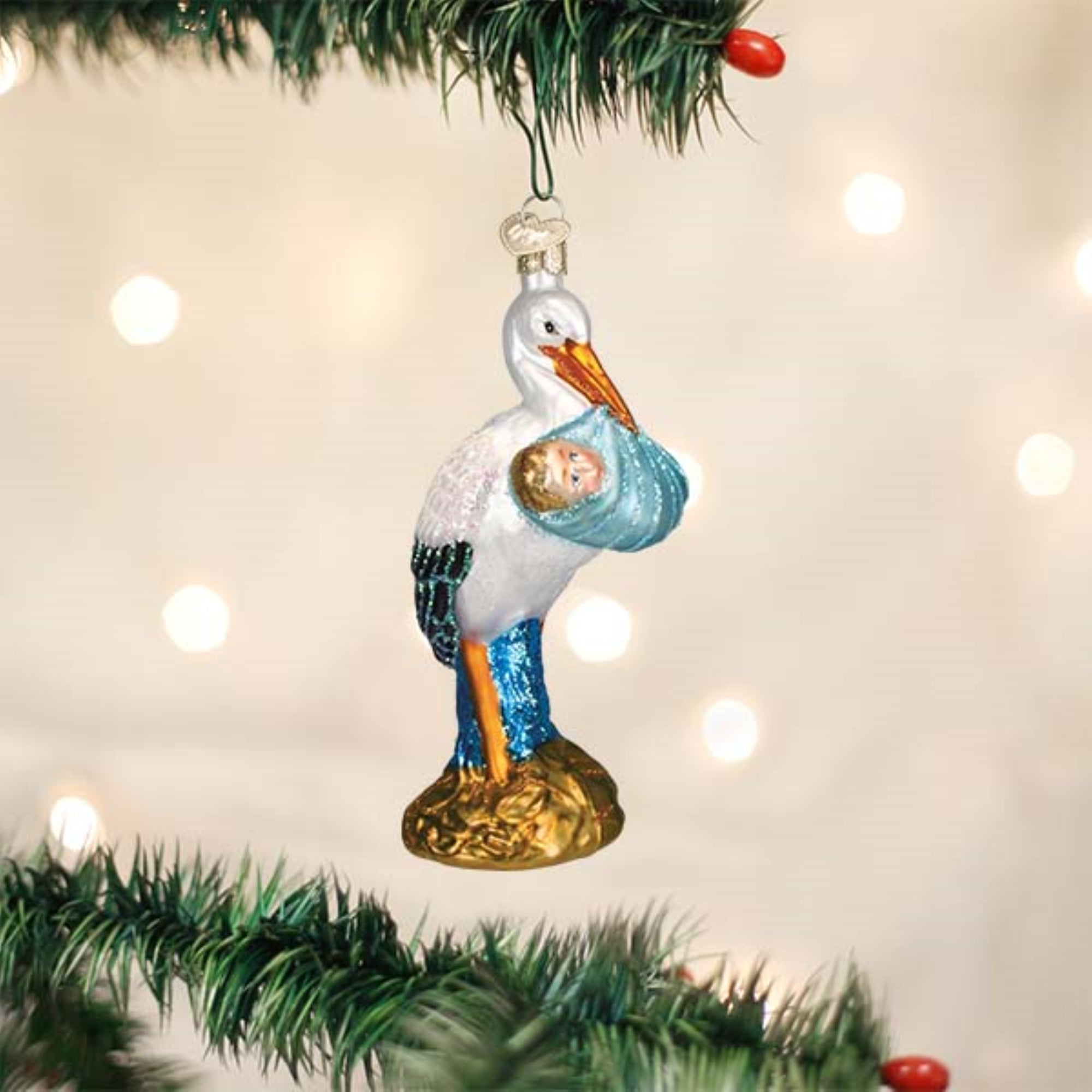 Old World Christmas Blown Glass Christmas Ornament, Boy Bundle of Joy