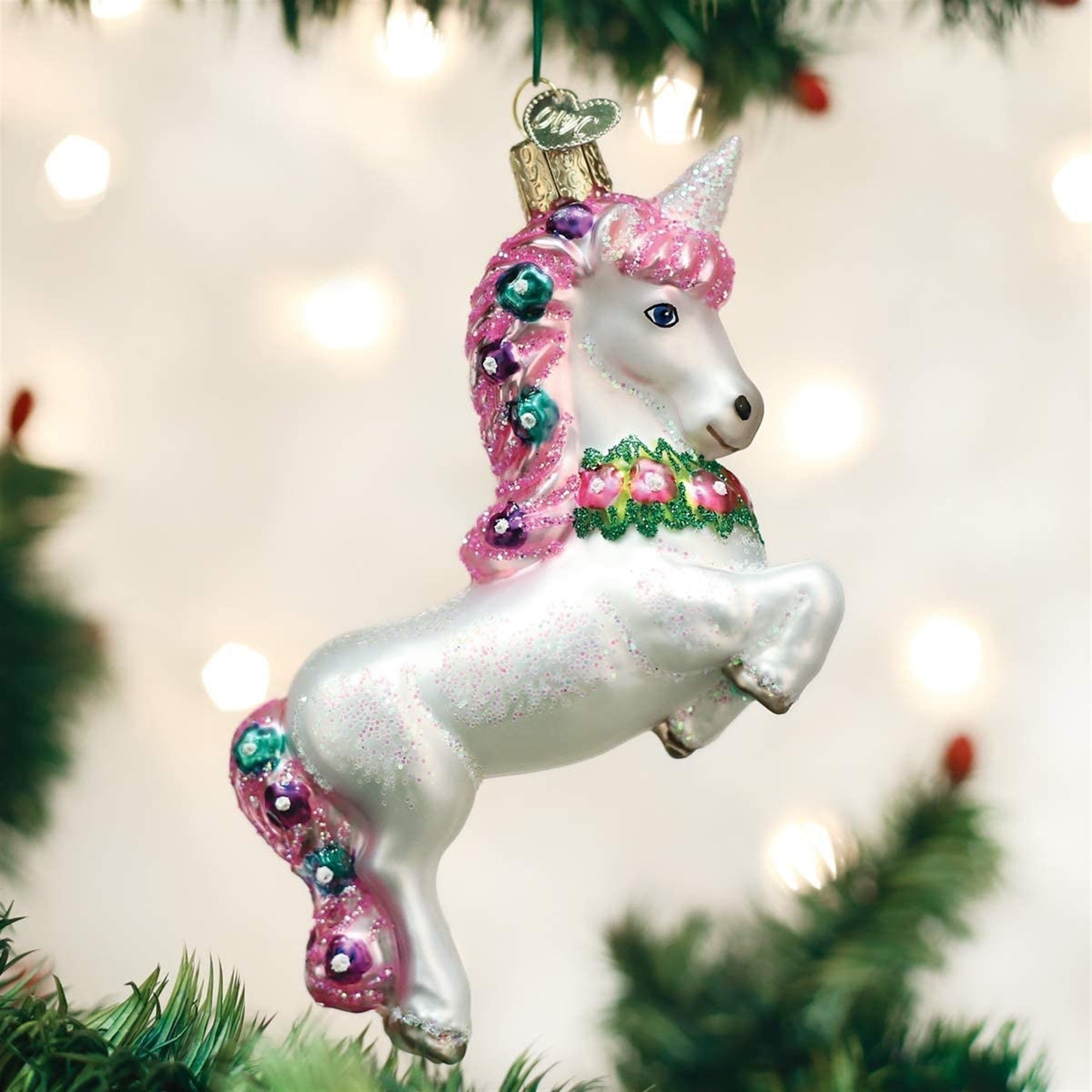 Old World Christmas Blown Prancing Unicorn Glass Ornament